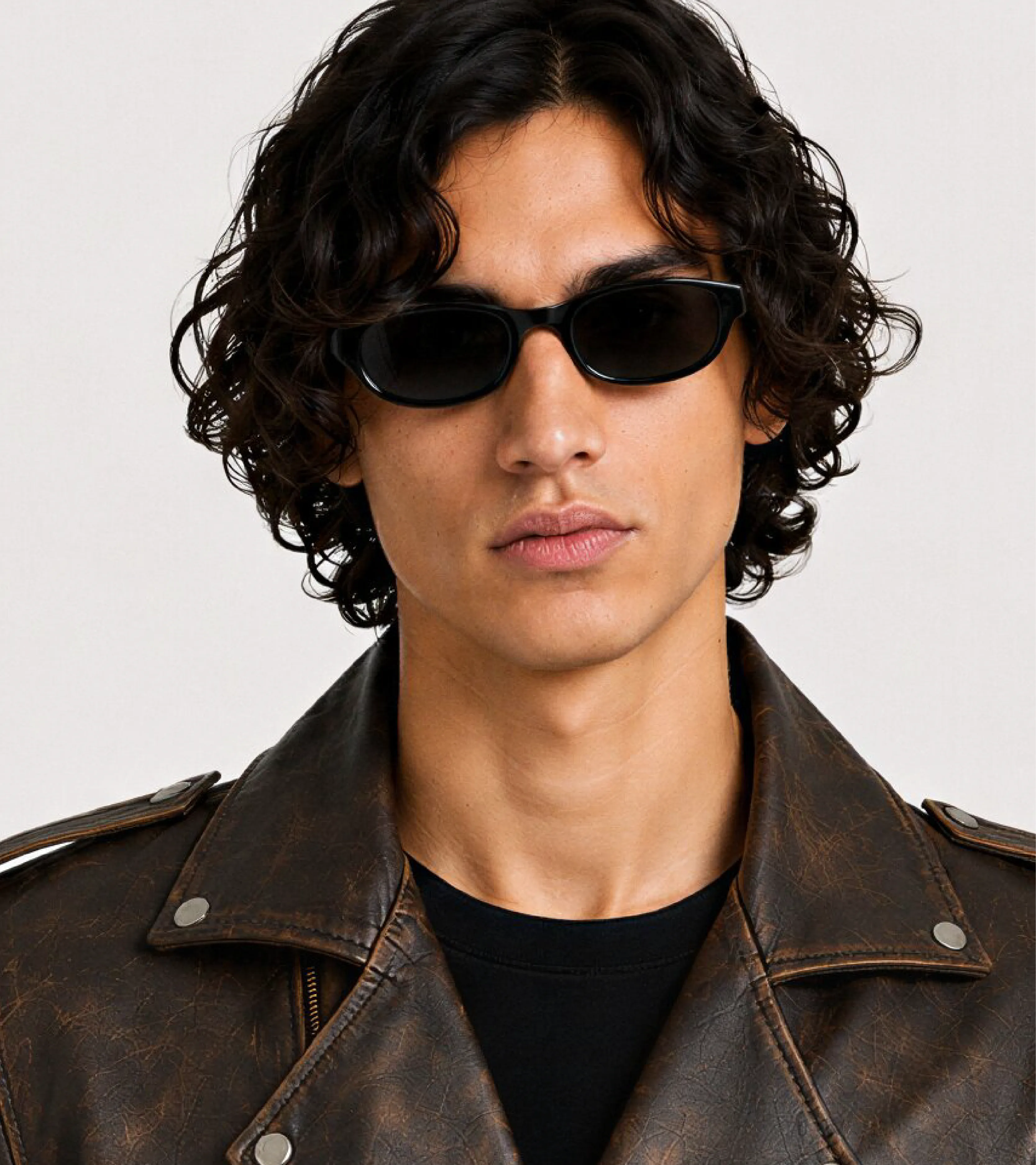 ROAN Distressed Brown Belted Biker Leather Jacket - Zoom