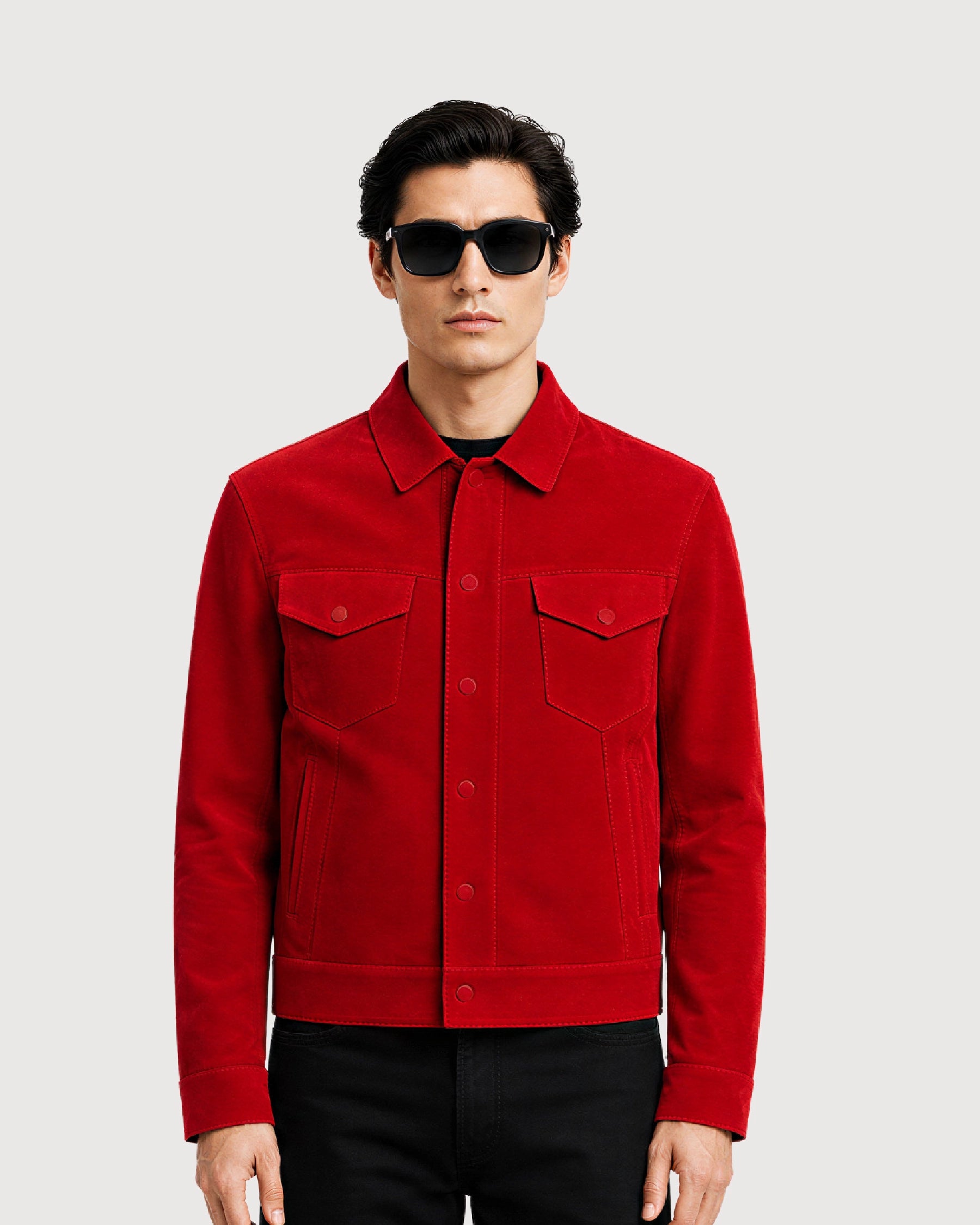 ROAN Red Suede Trucker Leather Jacket