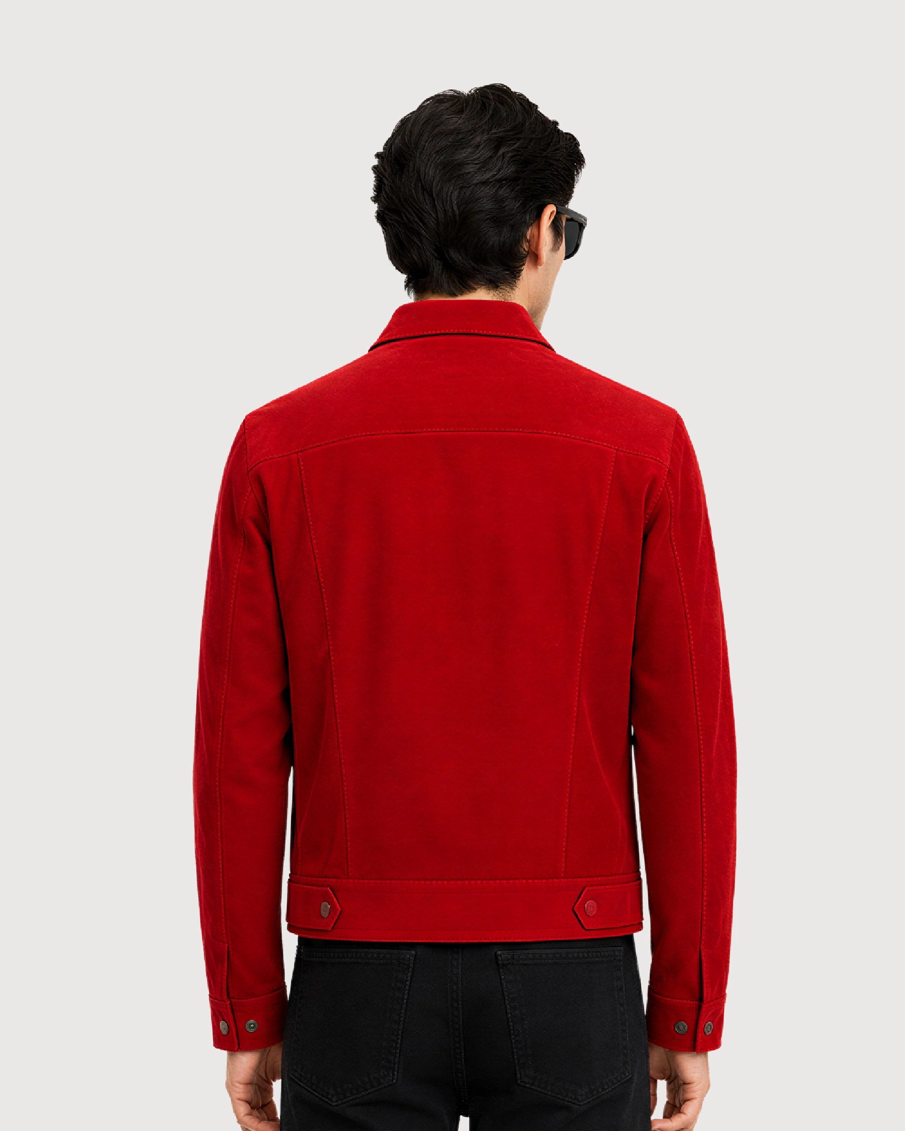 ROAN Red Suede Trucker Leather Jacket - Back Pattern