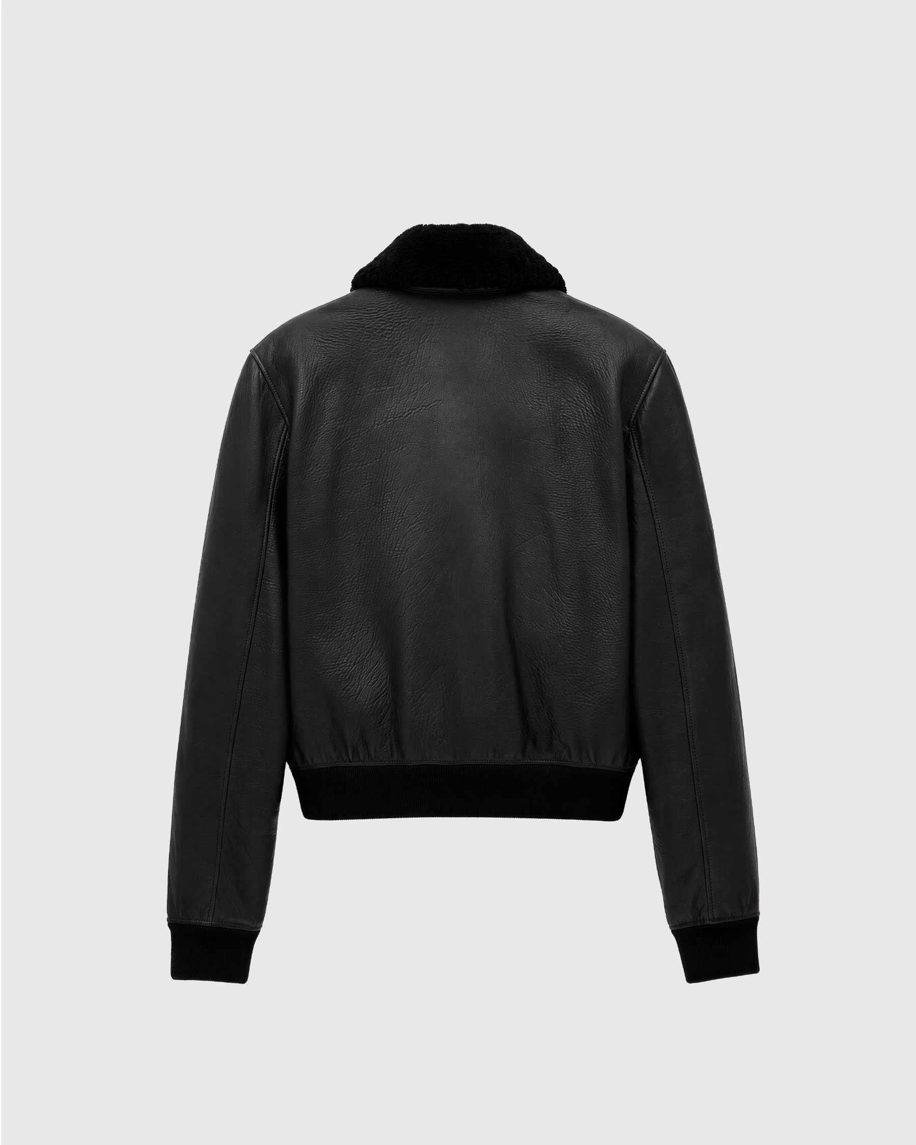 ROOK Black Cowhide Shearling Bomber Leather Jacket - Back