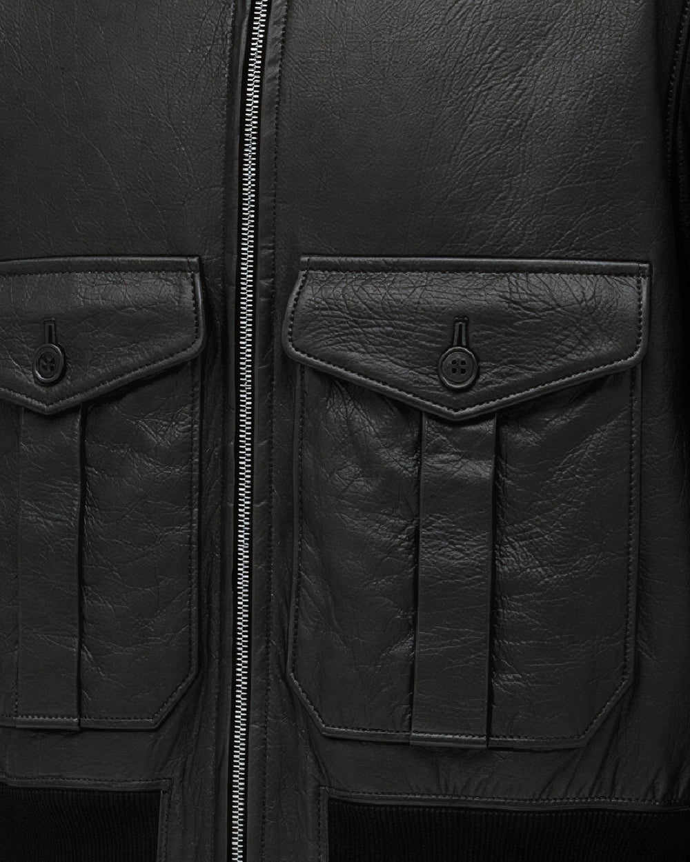 ROOK Black Cowhide Shearling Bomber Leather Jacket - Front Pockets