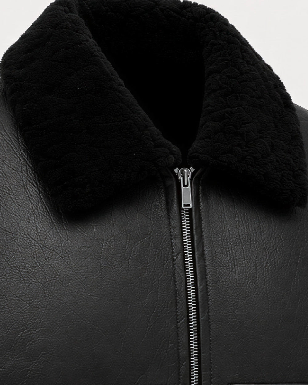 ROOK Black Cowhide Shearling Bomber Leather Jacket - Fur Collar