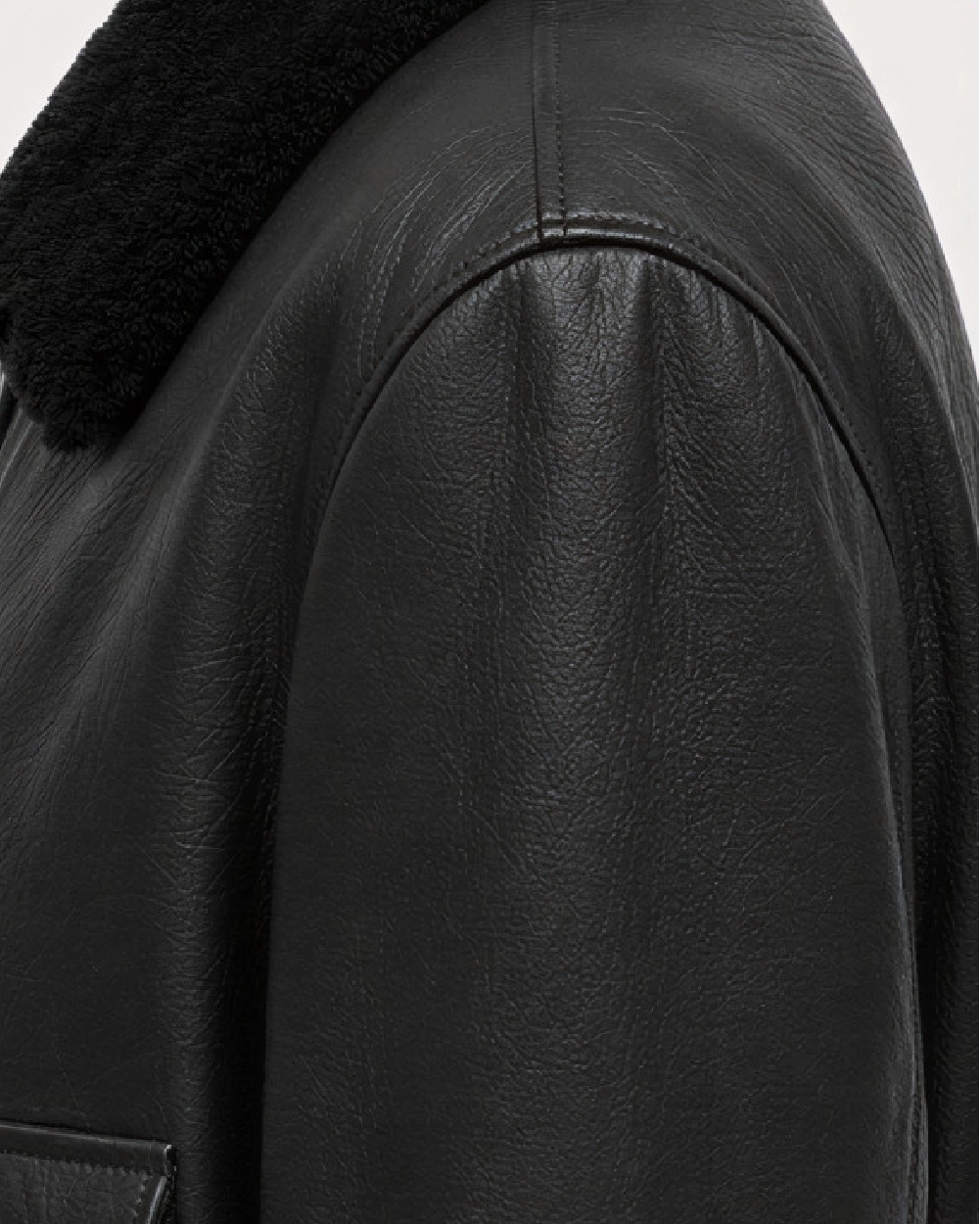 ROOK Black Cowhide Shearling Bomber Leather Jacket - Thread