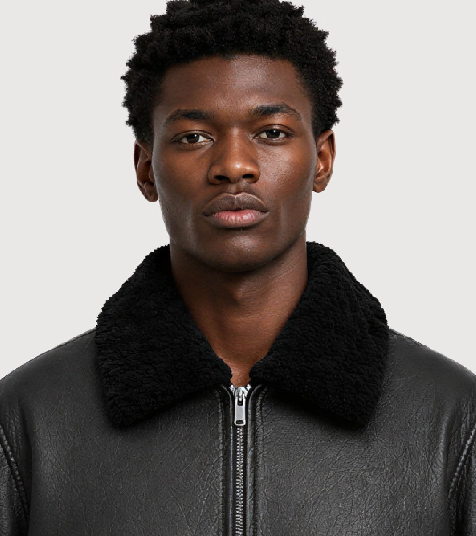 ROOK Black Cowhide Shearling Bomber Leather Jacket - Zoom