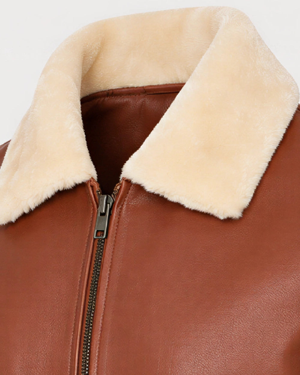 AERO Brown Shearling Collar Bomber Leather Jacket - Fur Collar