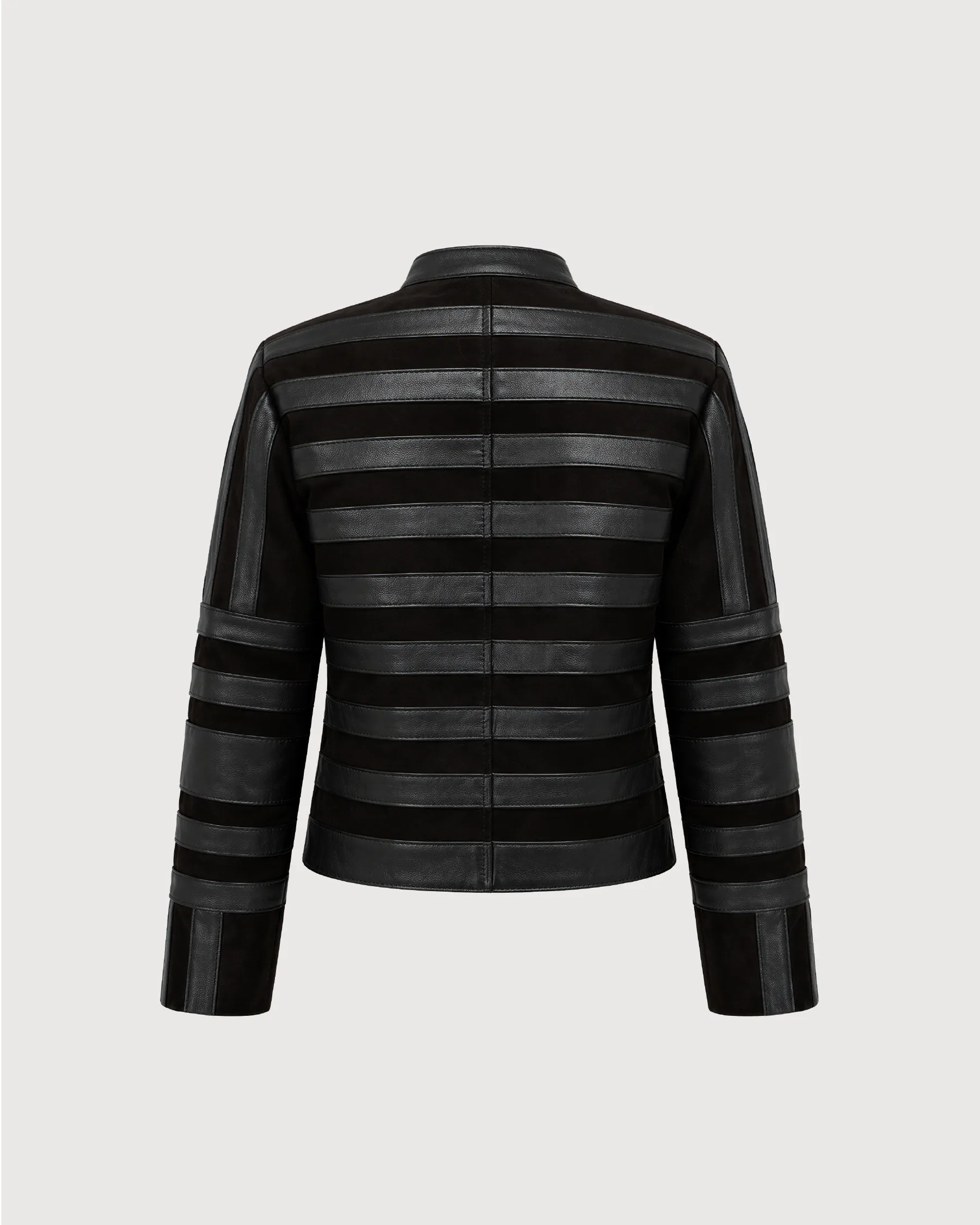 SELENE Black Panelled Racer Leather Jacket - Back Pattern
