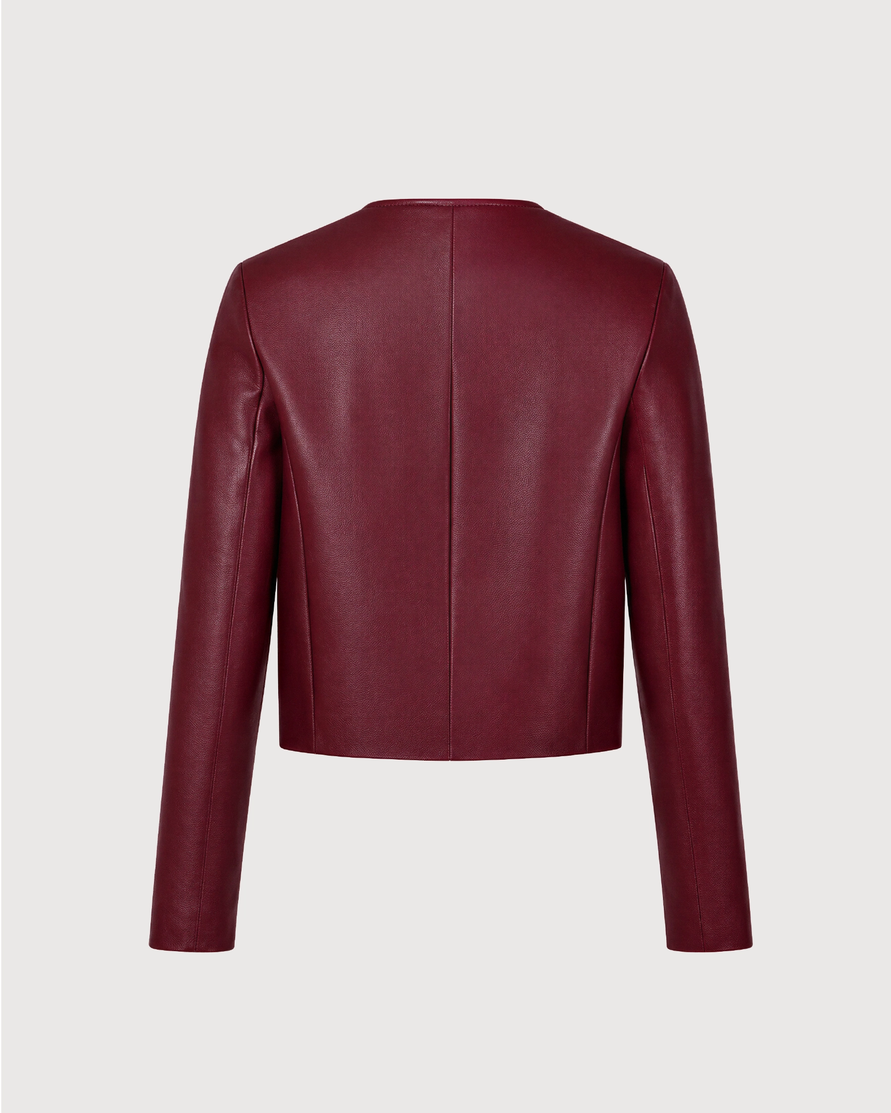 SIENNA Burgundy Cropped Cowhide Leather Jacket - Back Pattern