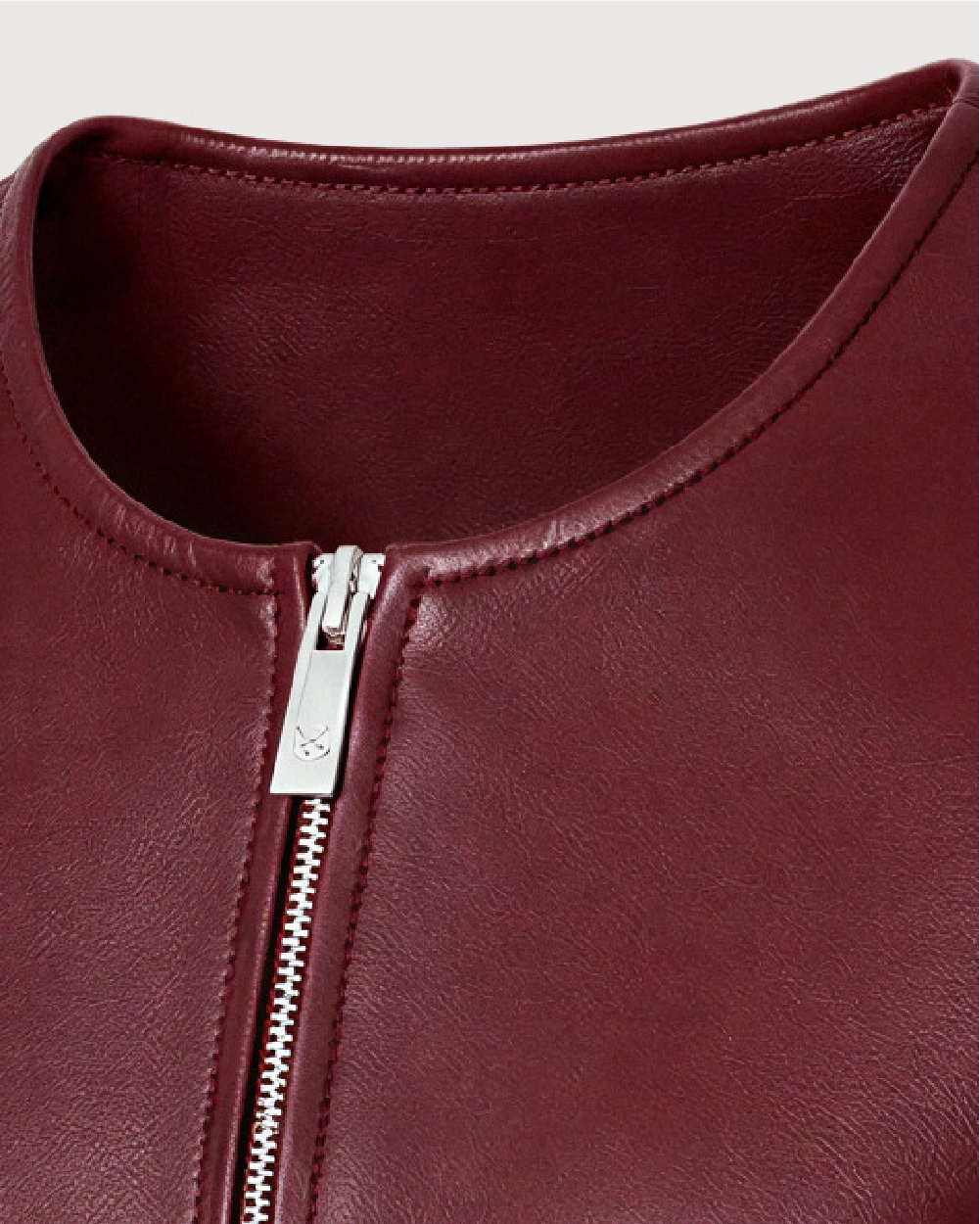 SIENNA Burgundy Cropped Cowhide Leather Jacket - Zipper
