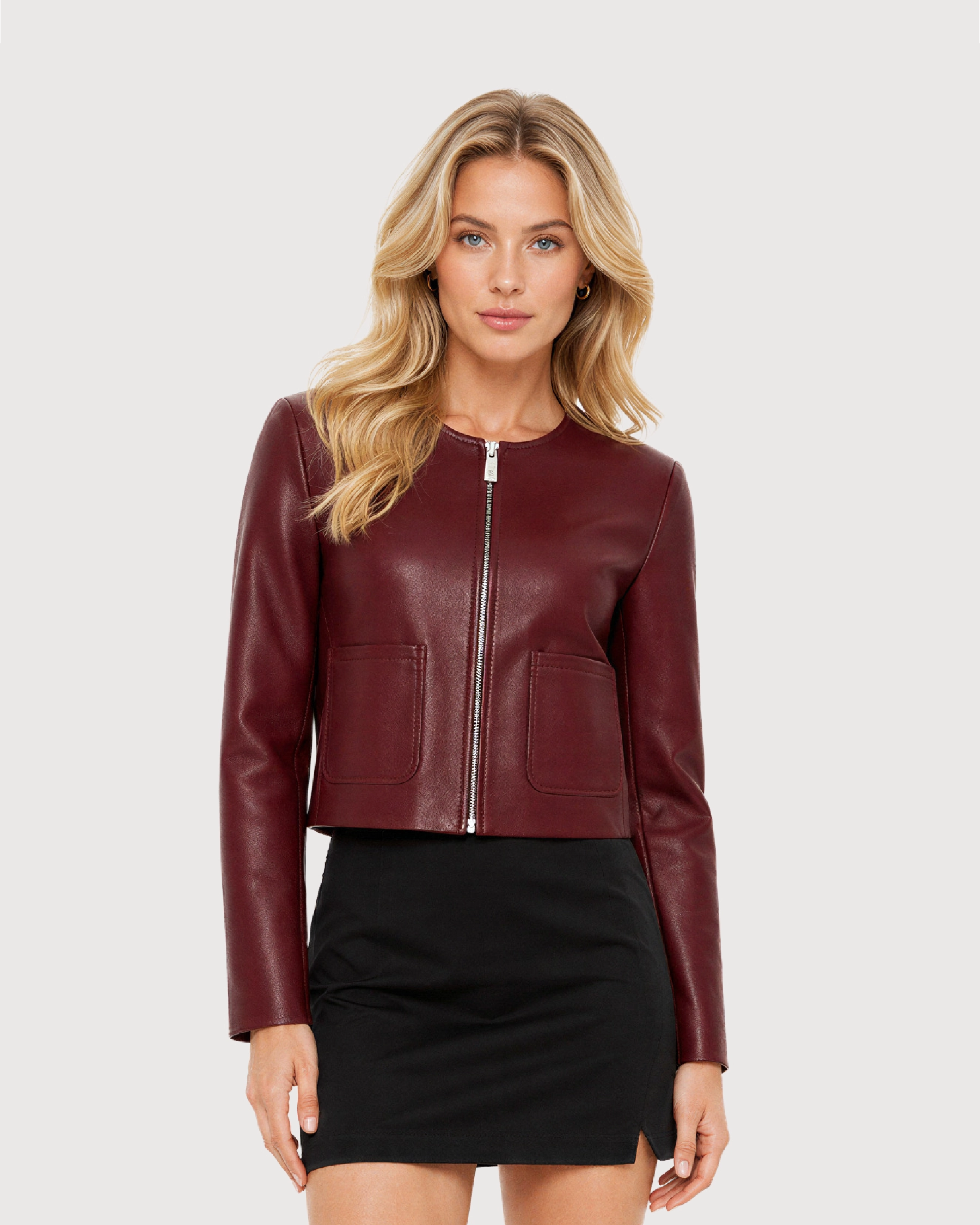 SIENNA Burgundy Cropped Leather Jacket