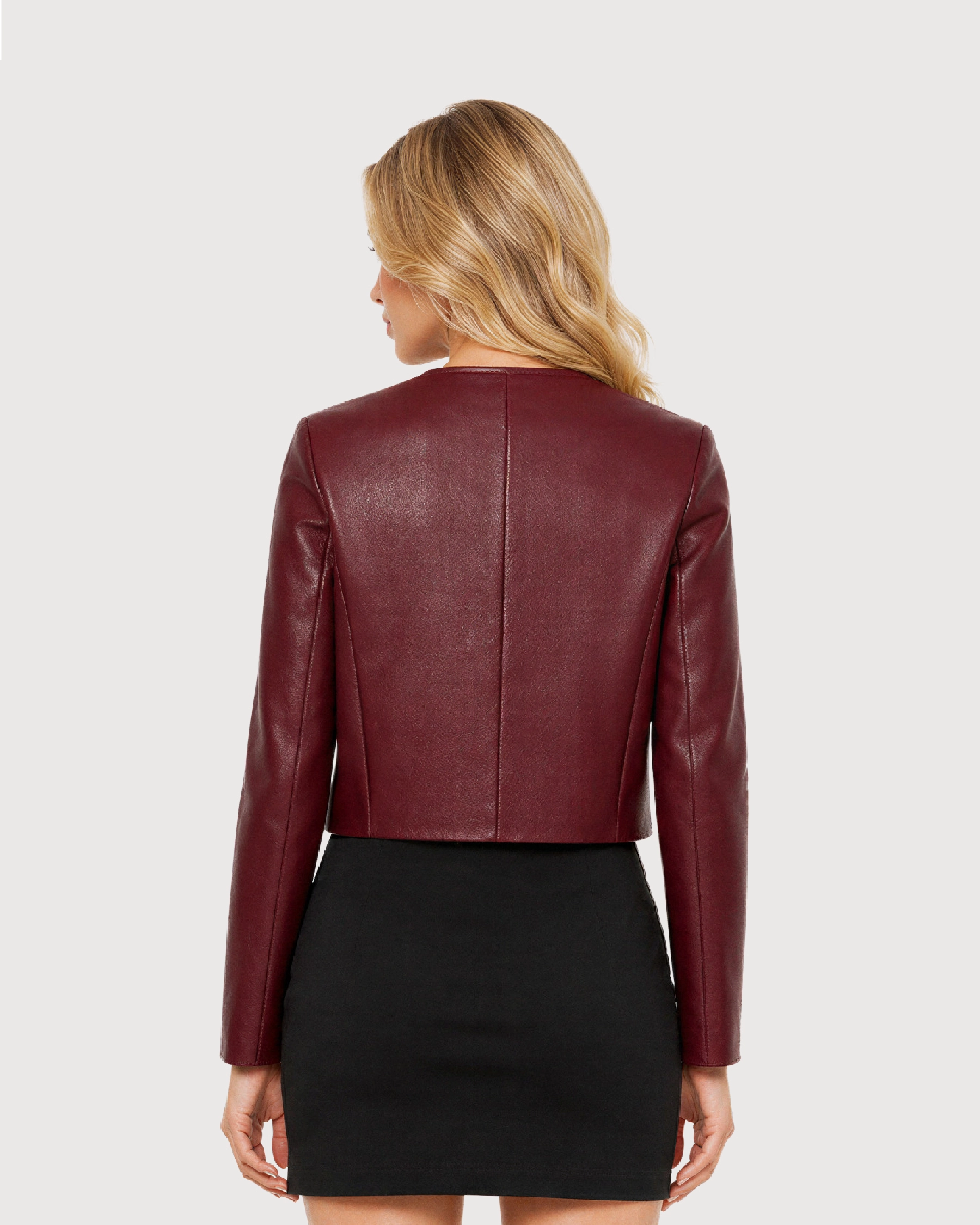 SIENNA Burgundy Cropped Leather Jacket - Back