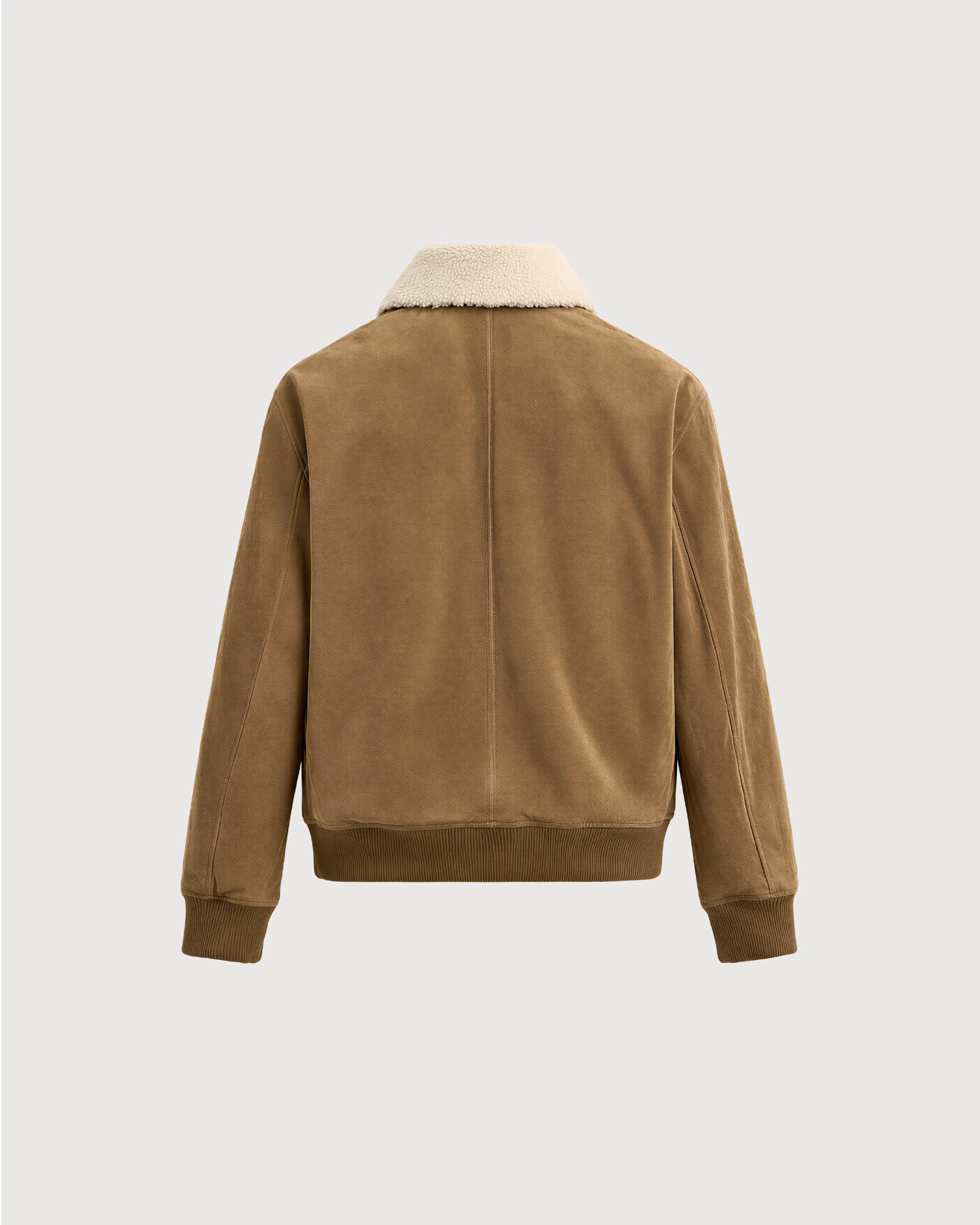 SOREN Tan Shearling Collar Suede Leather Jacket - Back