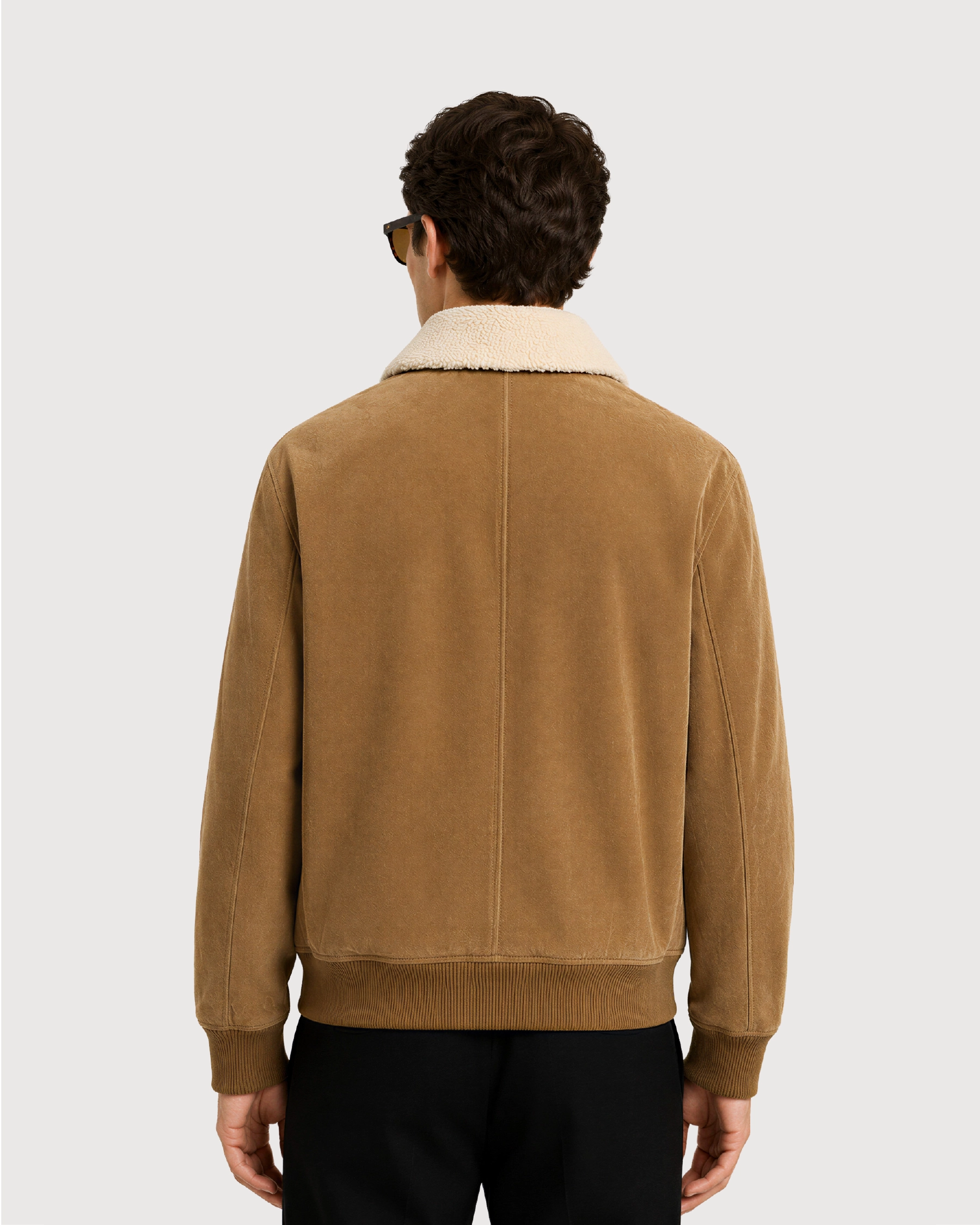 SOREN Tan Shearling Collar Suede Leather Jacket - Back Pattern