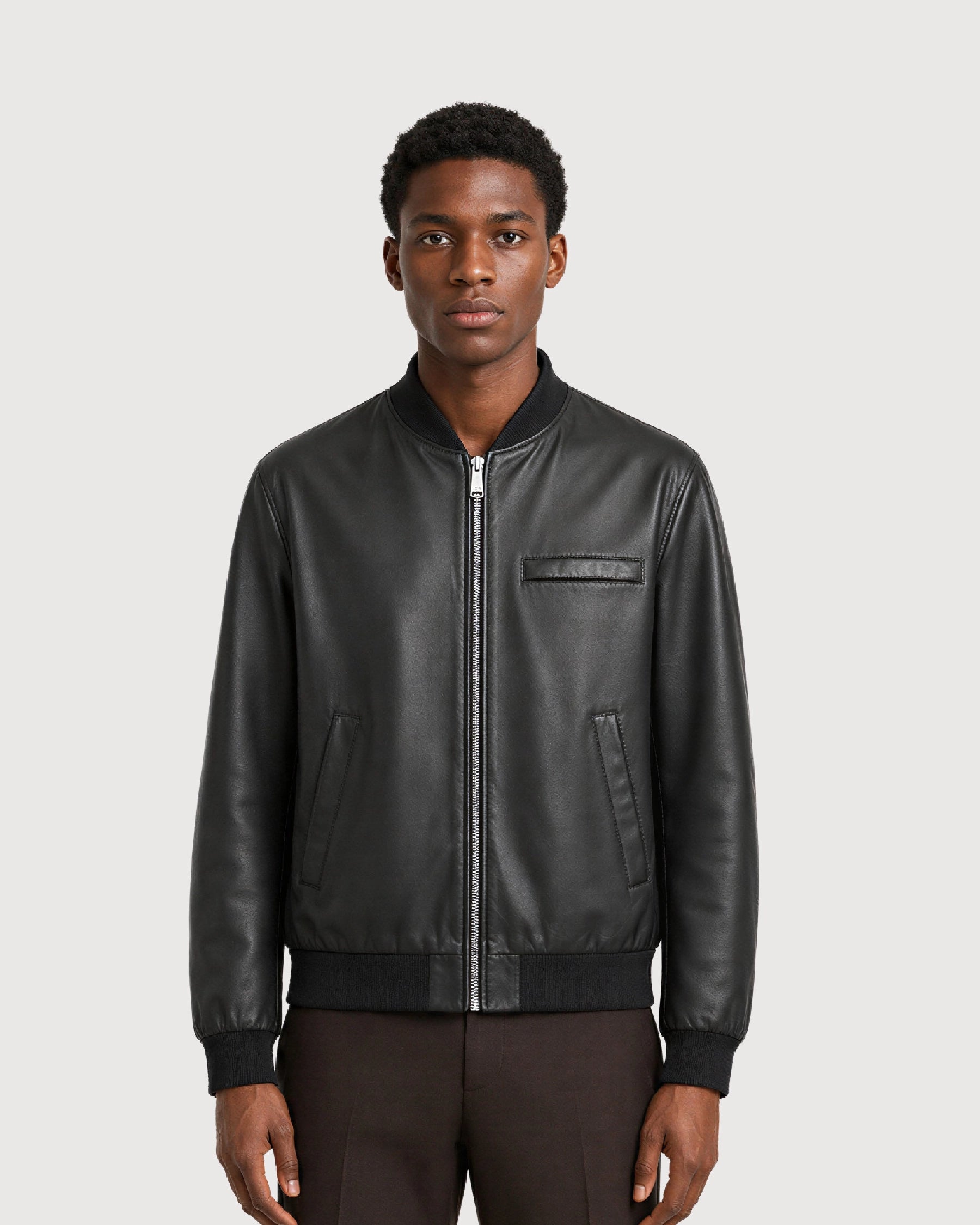 VAREN Black Bomber Leather Jacket