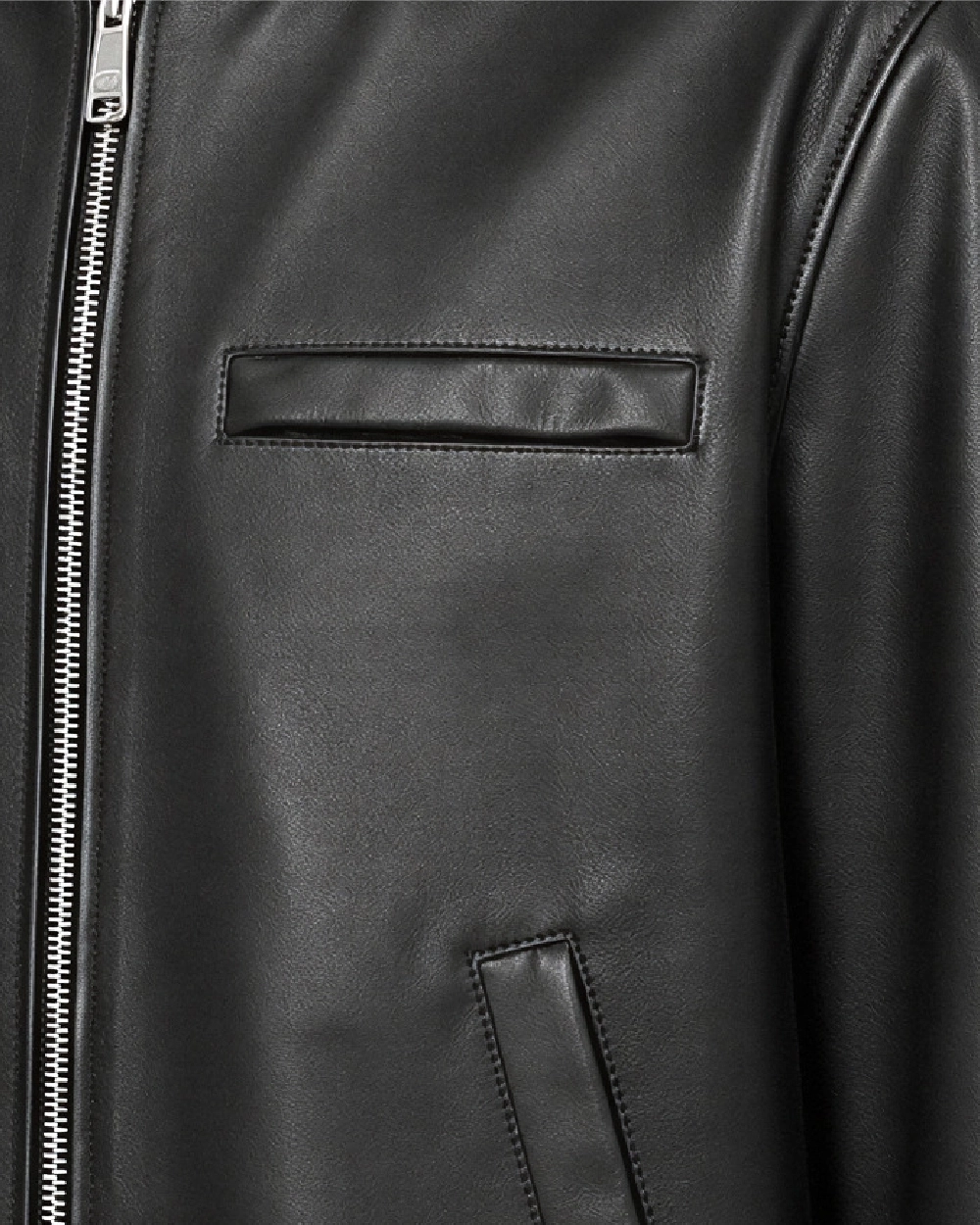 VAREN Black Bomber Leather Jacket - Pocket