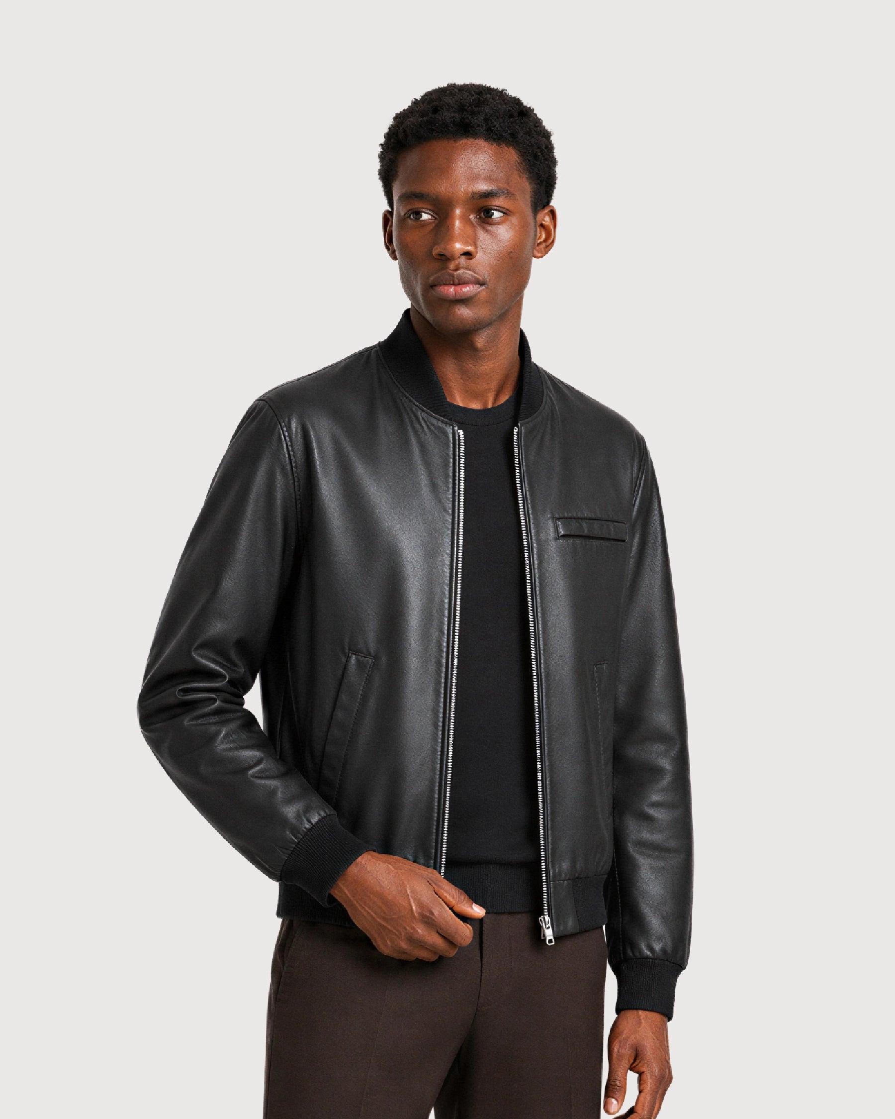 VAREN Black Bomber Leather Jacket - Right