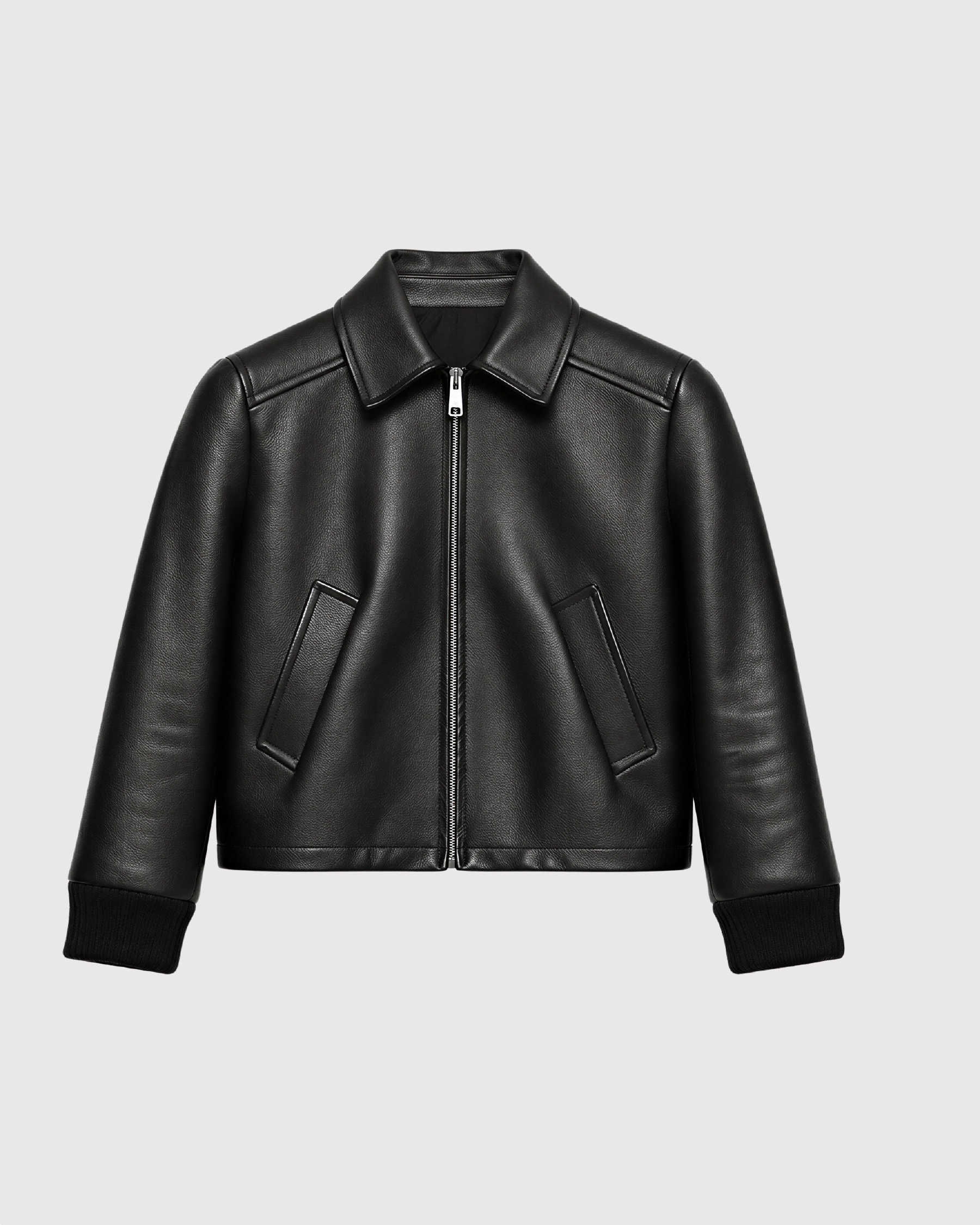 VELA Black Cropped Cowhide Blouson Leather Jacket - Front