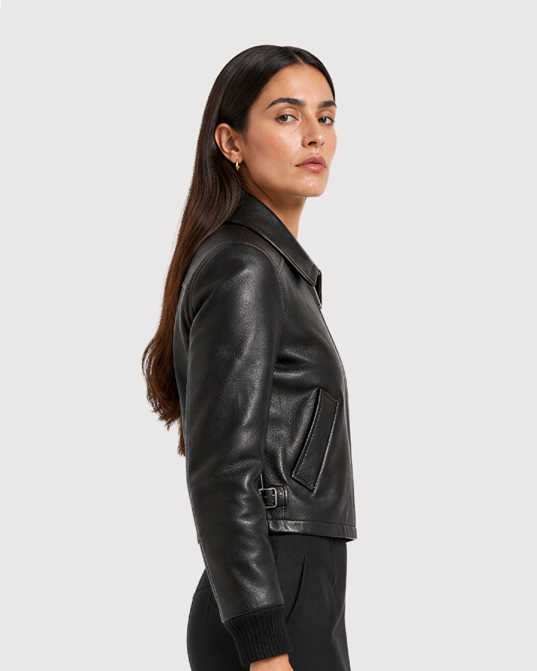 VELA Black Cropped Cowhide Blouson Leather Jacket - Right