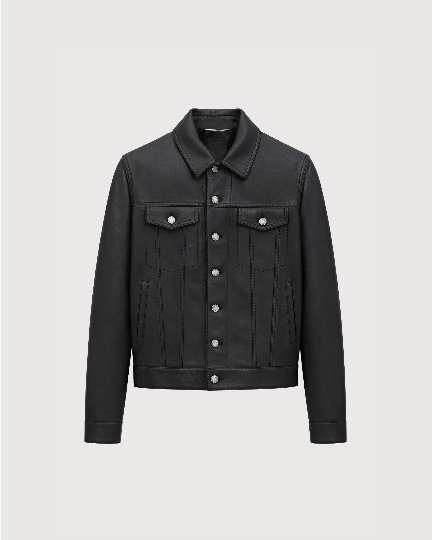 VOSS Black Trucker Leather Jacket - Front