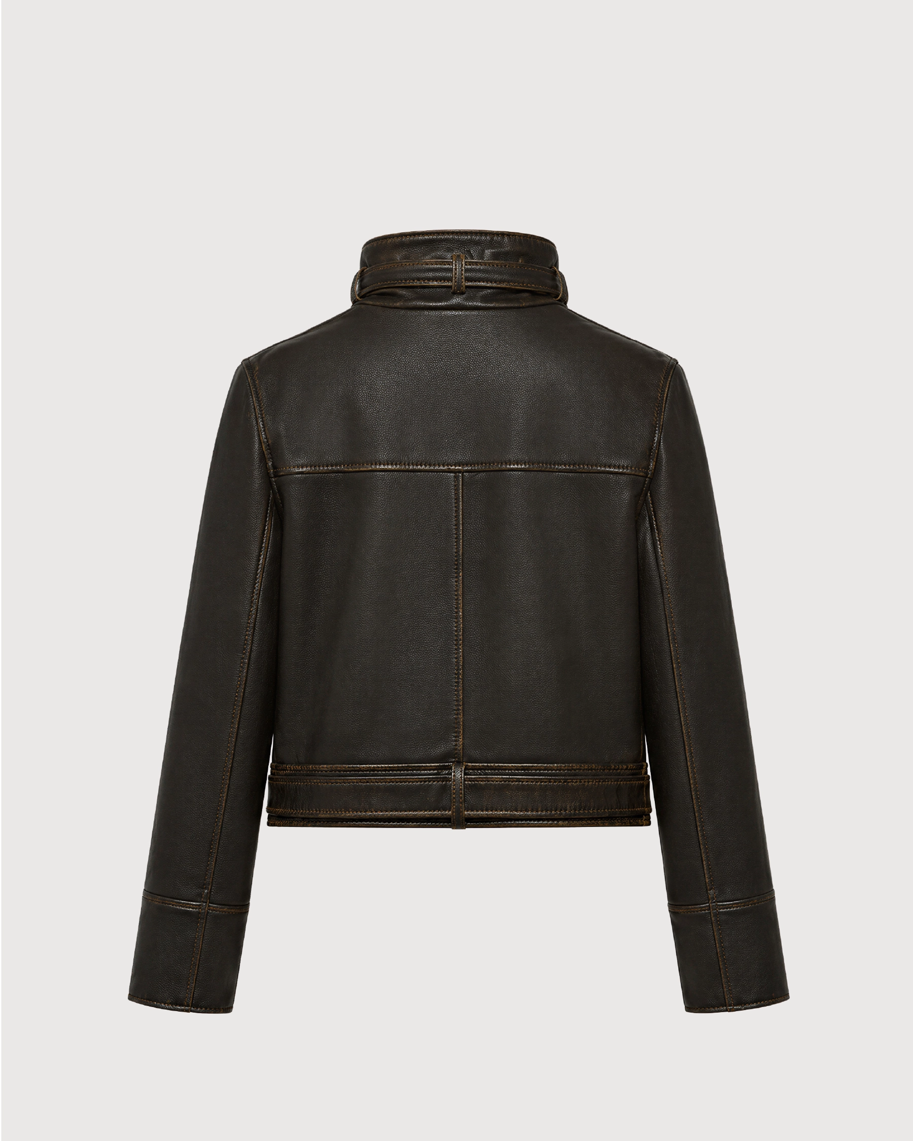 VYRA Distressed Brown Cowhide Leather Jacket - Back Pattern