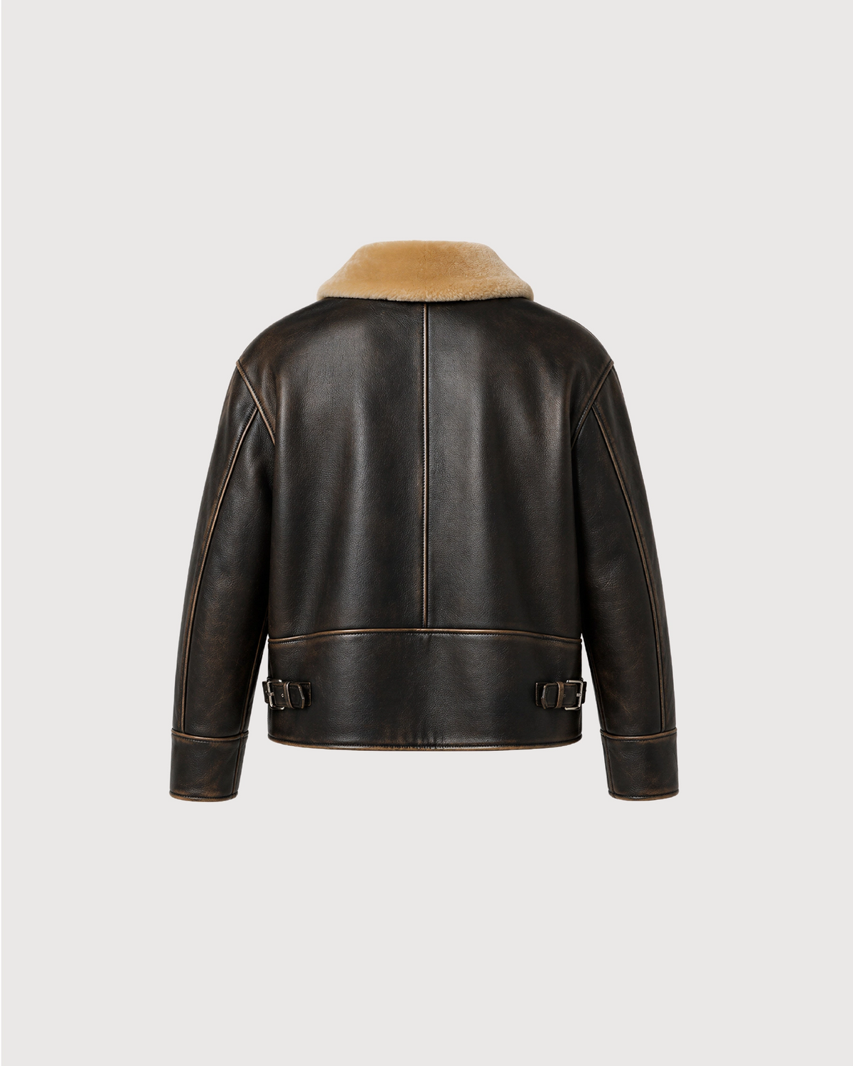 AIREN Distressed Brown Shearling Collar Leather Jacket - Back Pattern