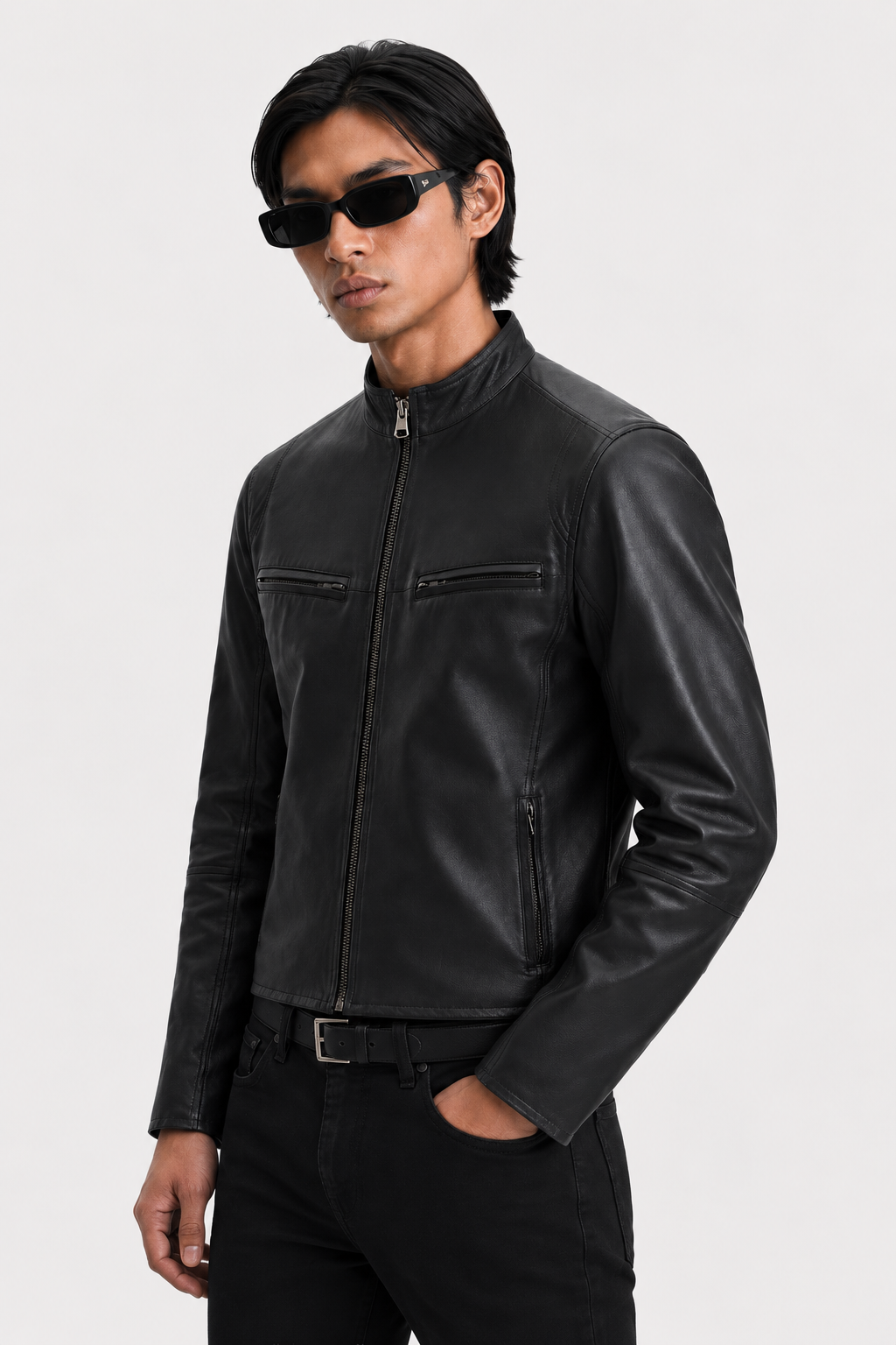 ANCE Black Biker Leather Jacket - Right