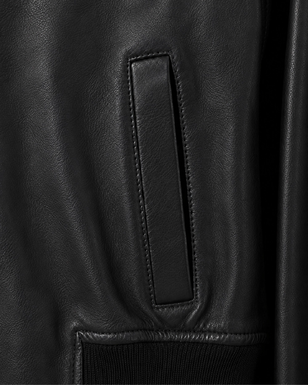 AVIA Black Ribbed Leather Bomber Jacket - Pocket