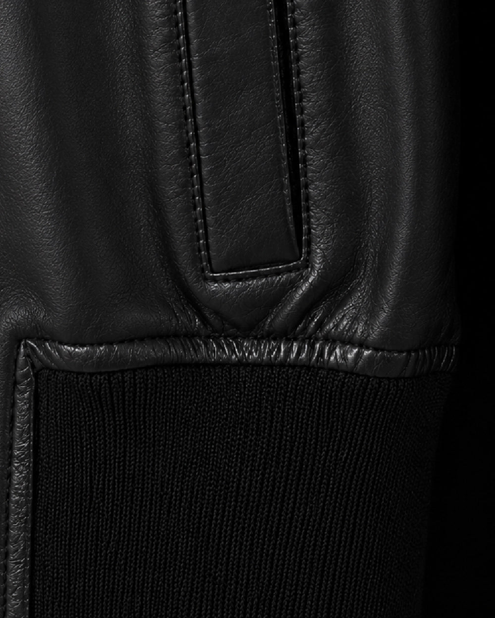 AVIA Black Ribbed Leather Bomber Jacket - Rib