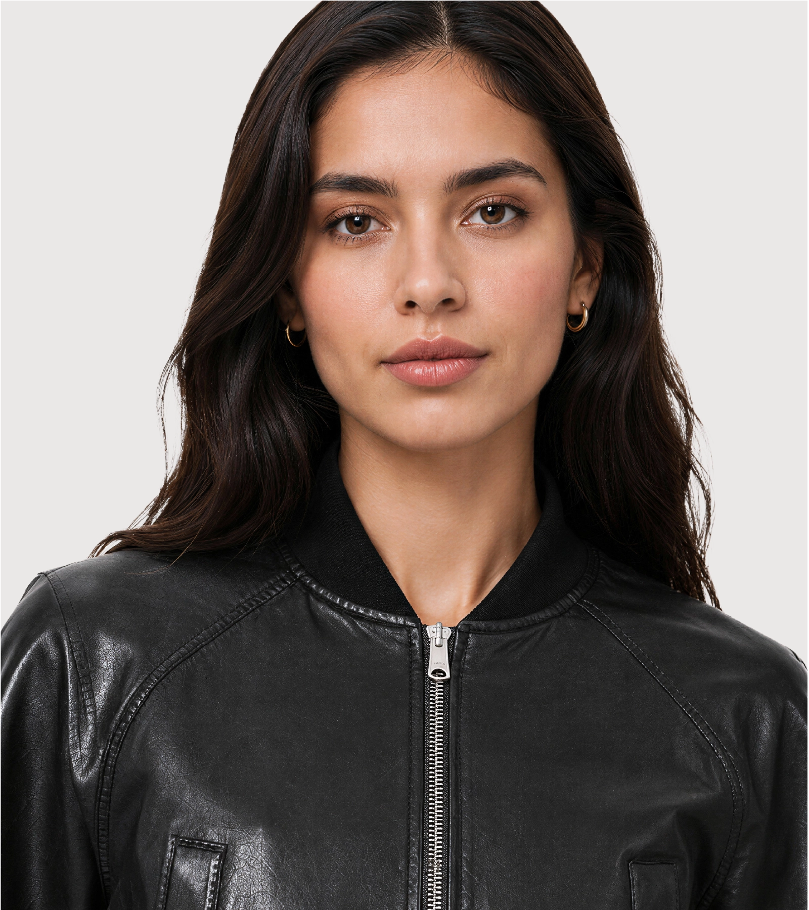 AVIA Black Ribbed Leather Bomber Jacket - Zoom