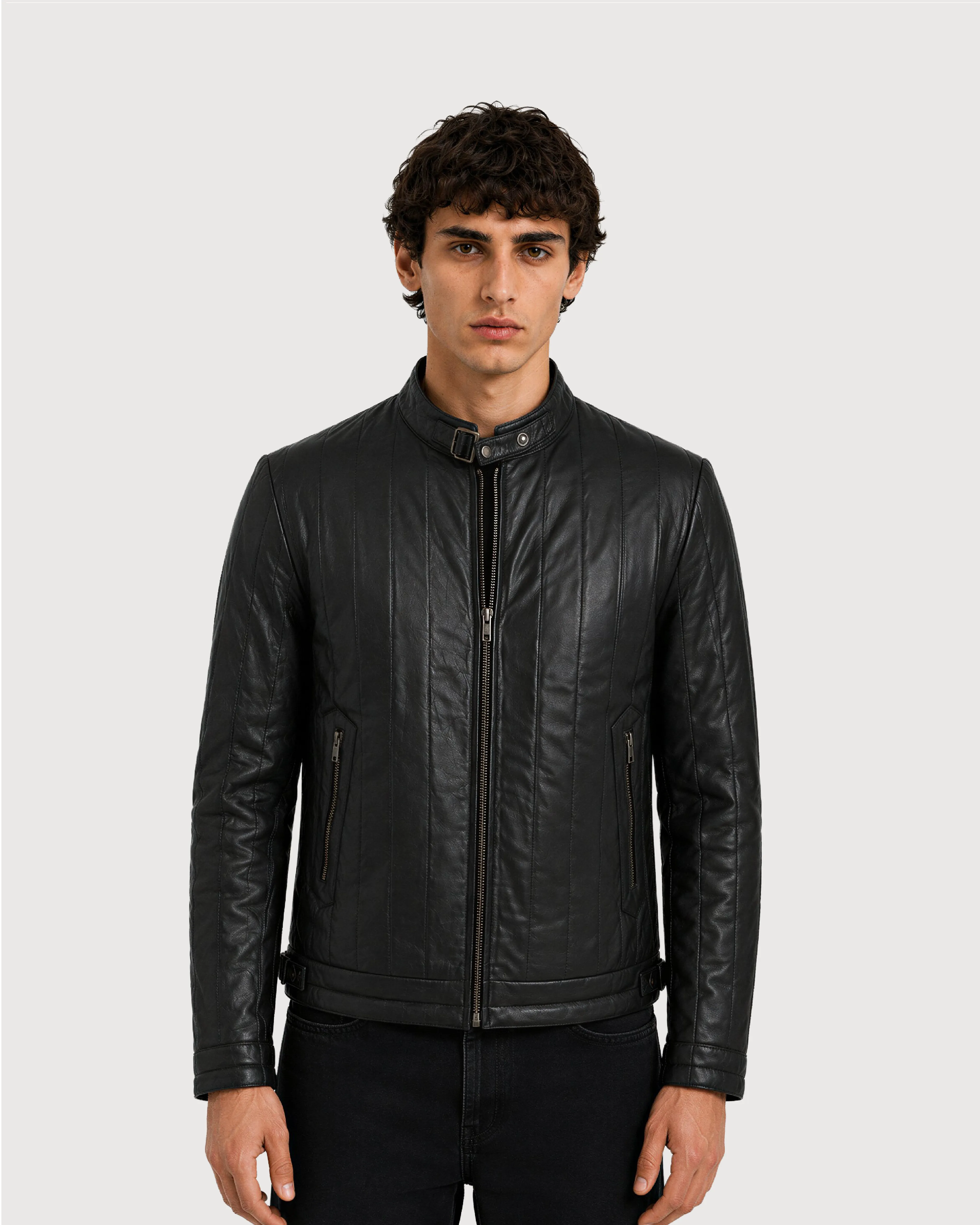 AXIS Black Quilted Racer Leather Jacket