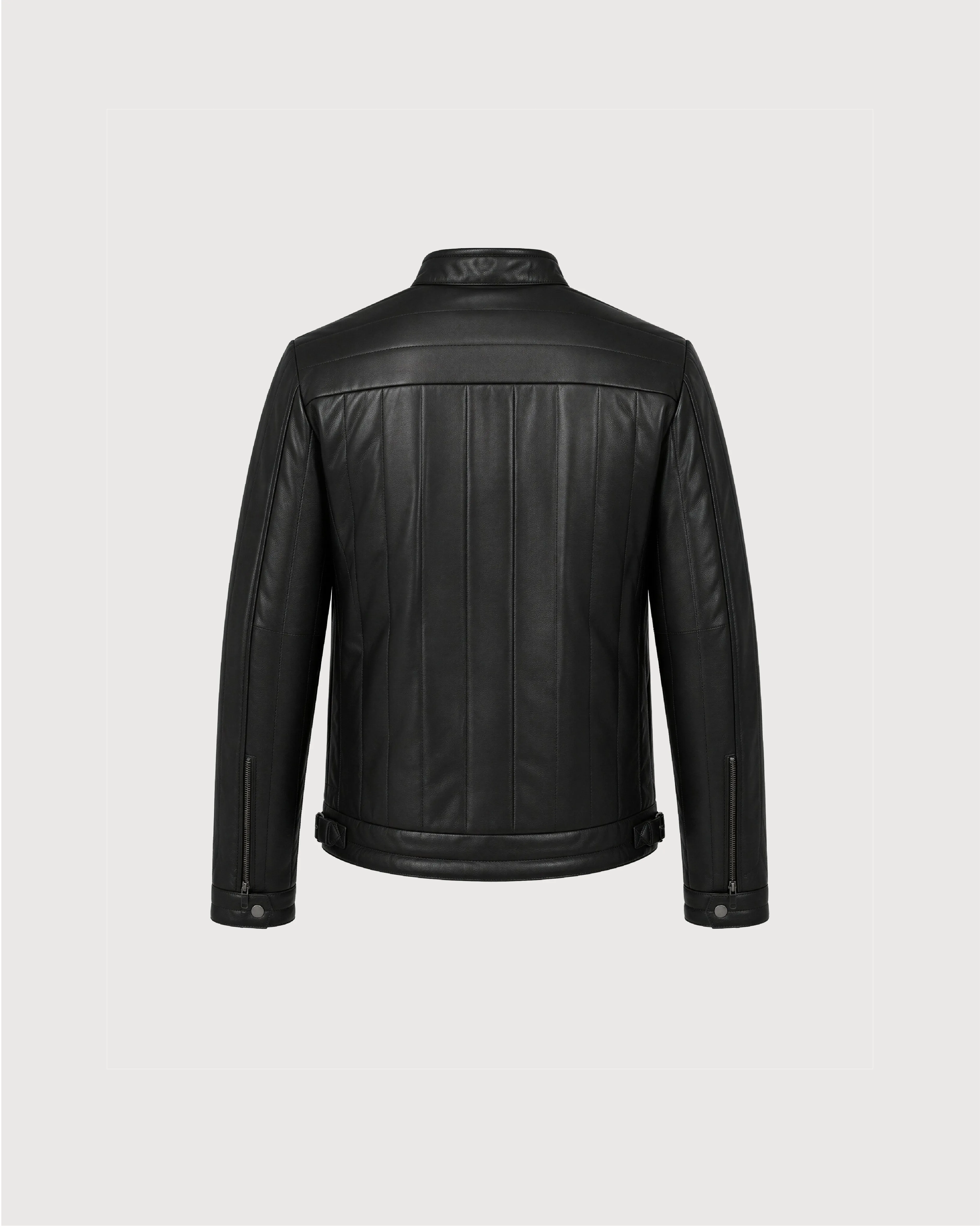 AXIS Black Quilted Racer Leather Jacket - Back
