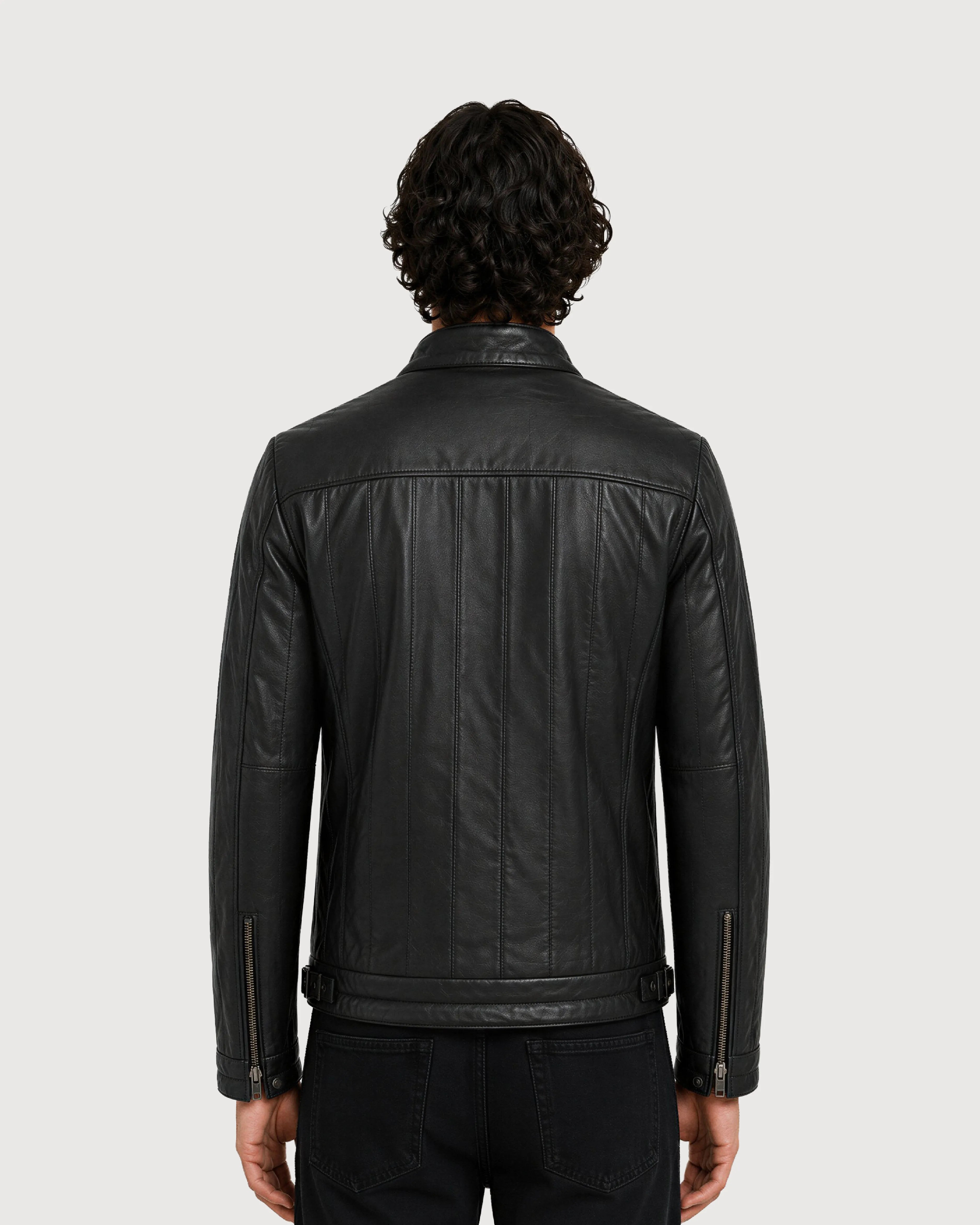 AXIS Black Quilted Racer Leather Jacket - Back Pattern