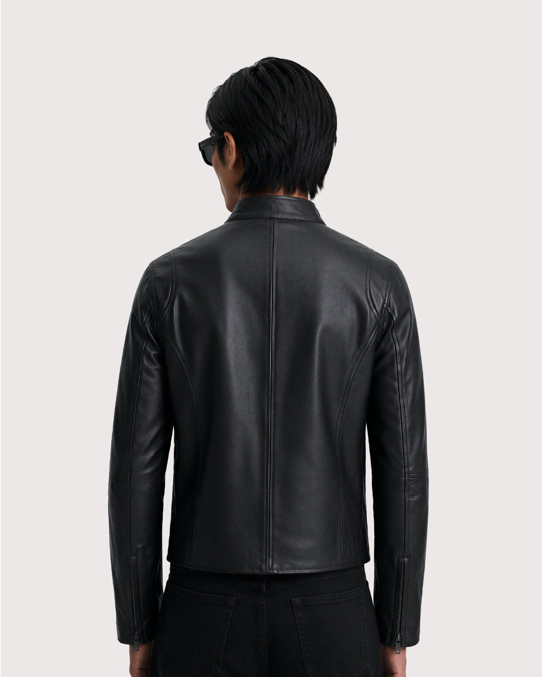 Ance Black Biker Leather Jacket - Back