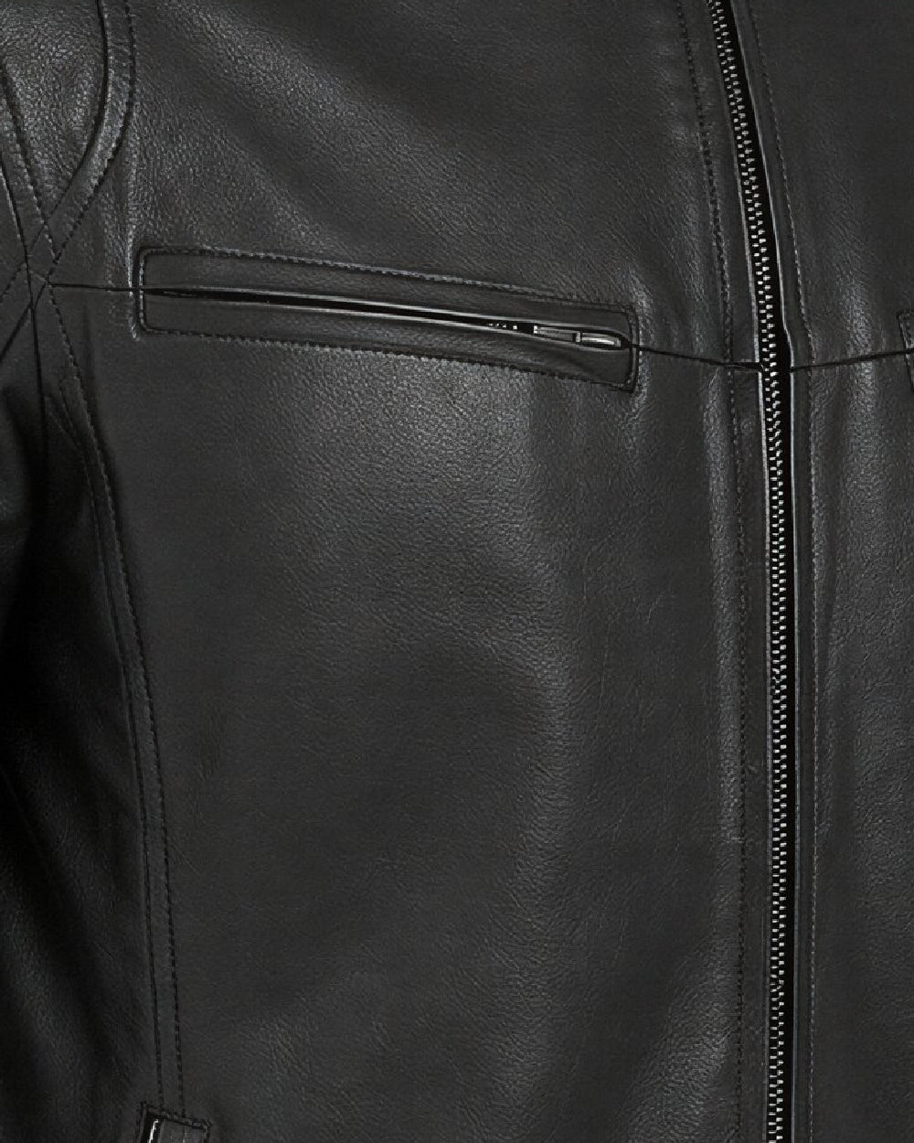 Ance Black Biker Leather Jacket - Front Pocket
