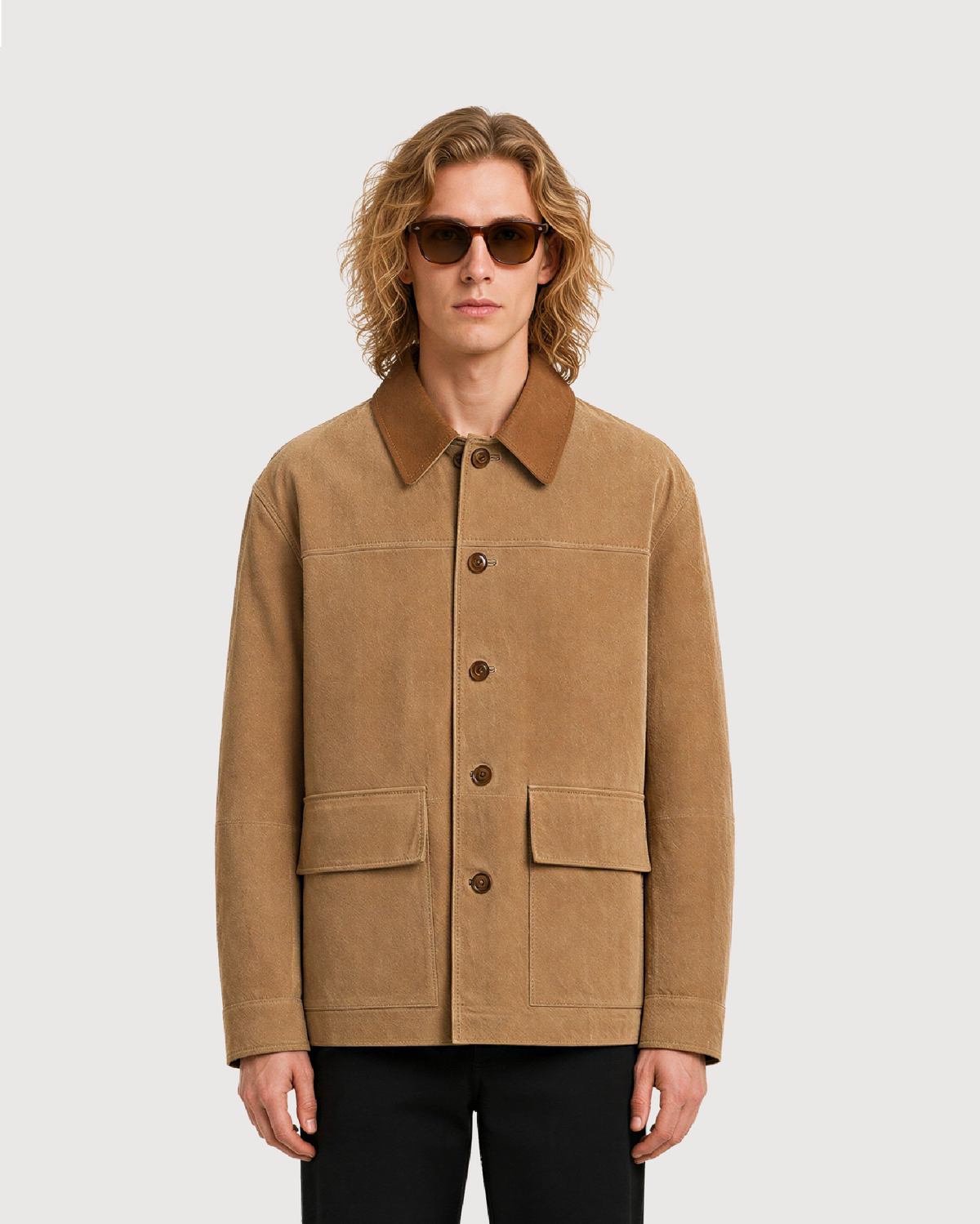 BRIX Tan Suede Trucker Leather Jacket