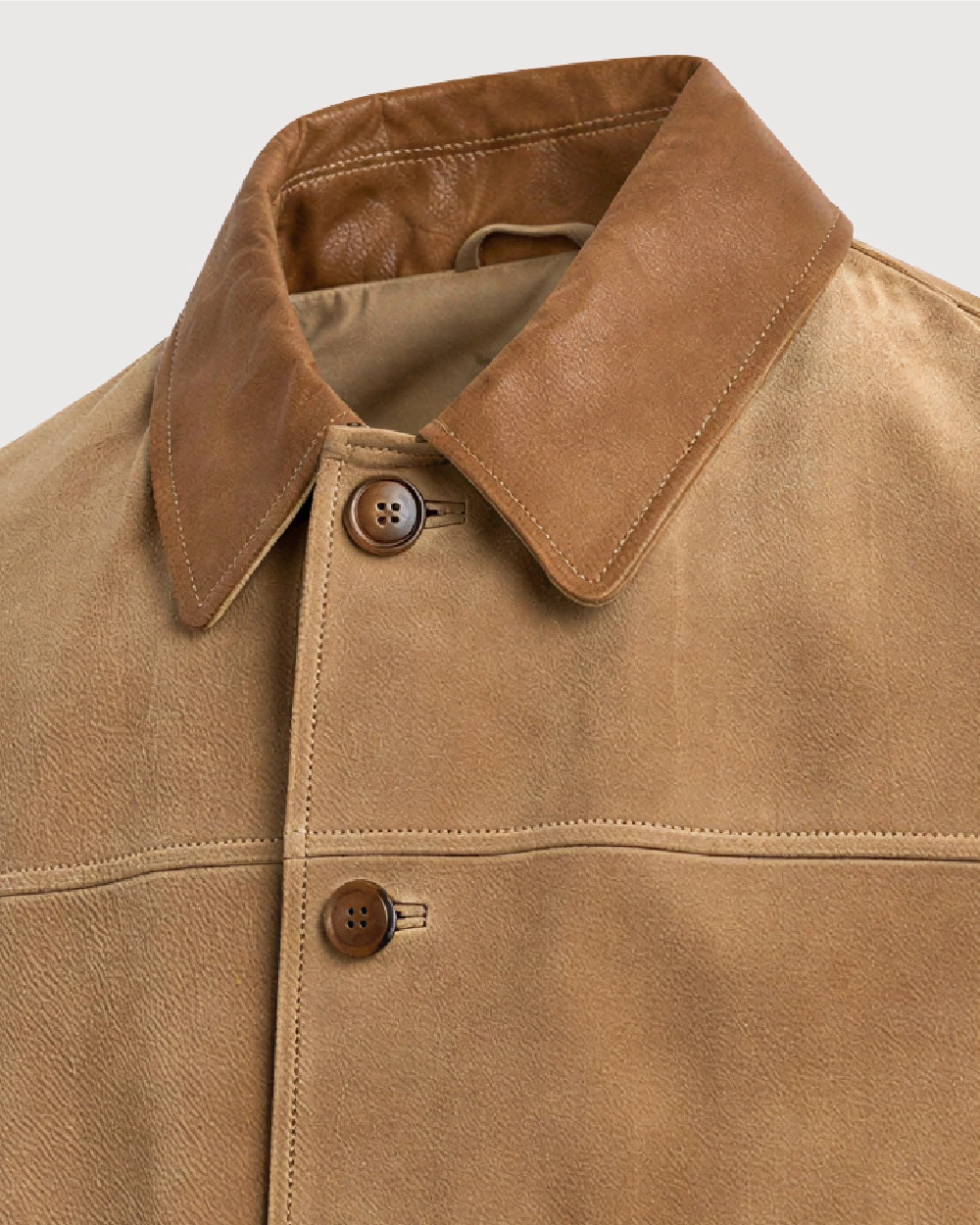 BRIX Tan Suede Trucker Leather Jacket - Collar