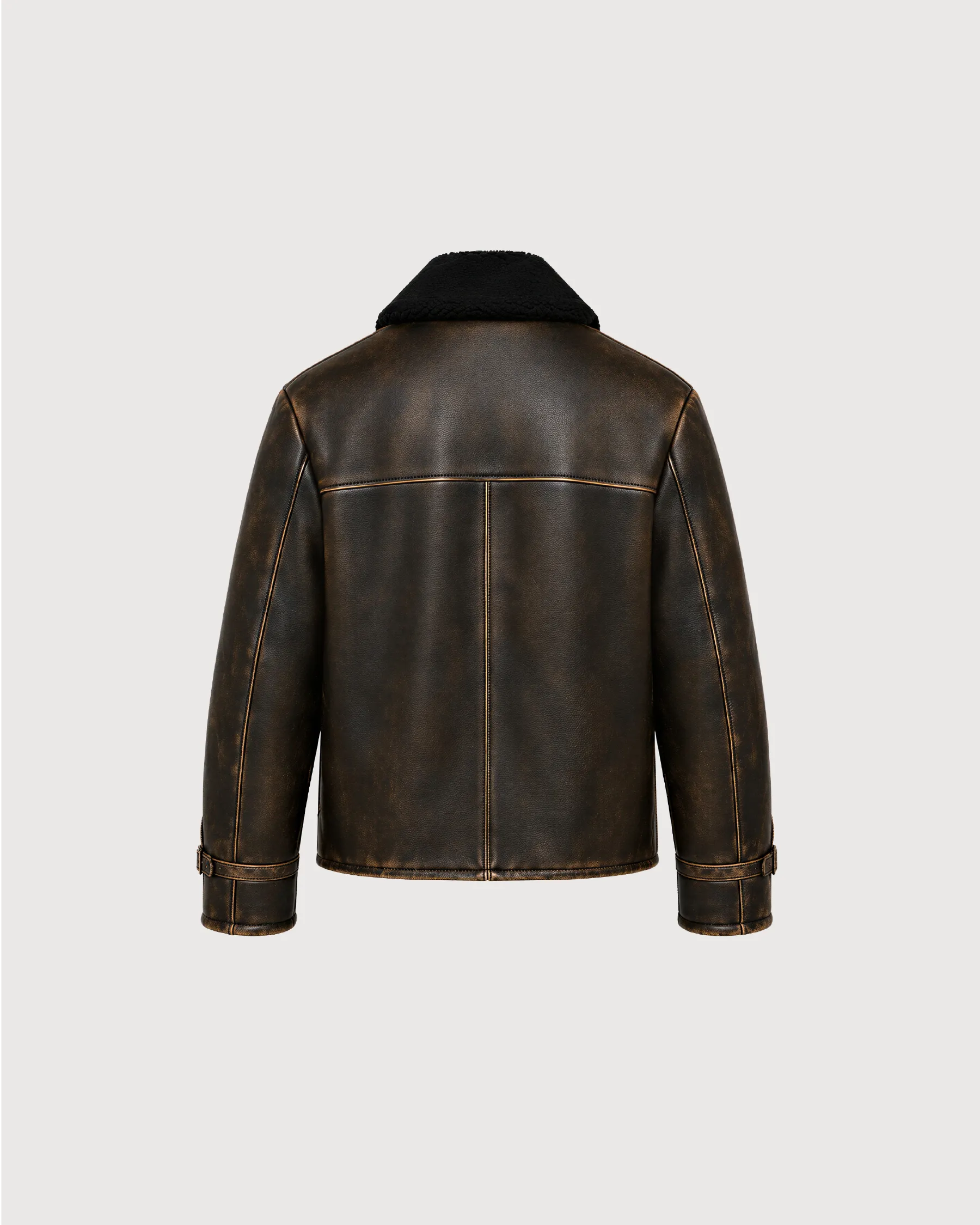 BRONSON Distressed Brown Shearling Leather Jacket - Back