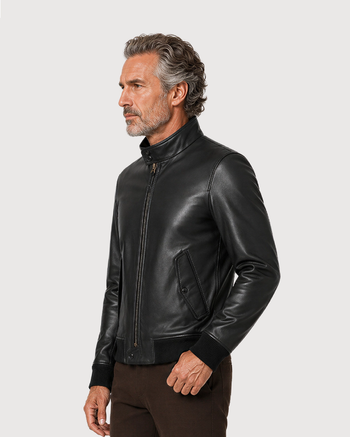 CALDER Black Leather Flight Jacket - Left