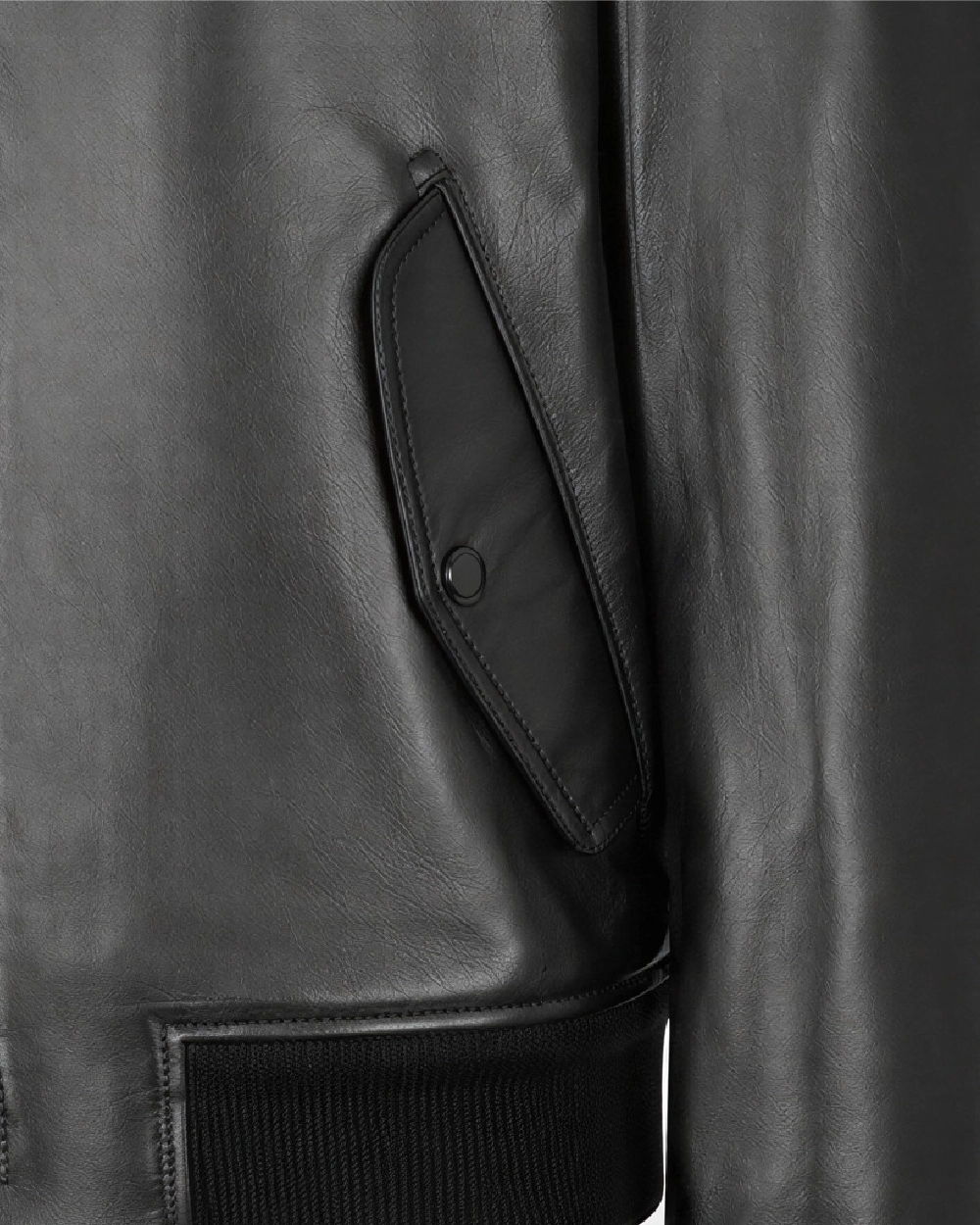 CALDER Black Leather Flight Jacket - Pocket