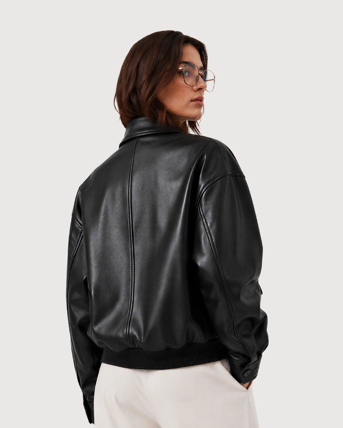 CAVO Black Leather Flight Jacket - Back