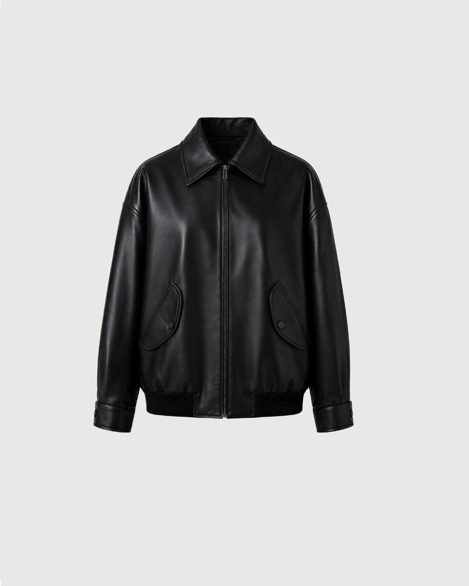 CAVO Black Leather Flight Jacket - Front