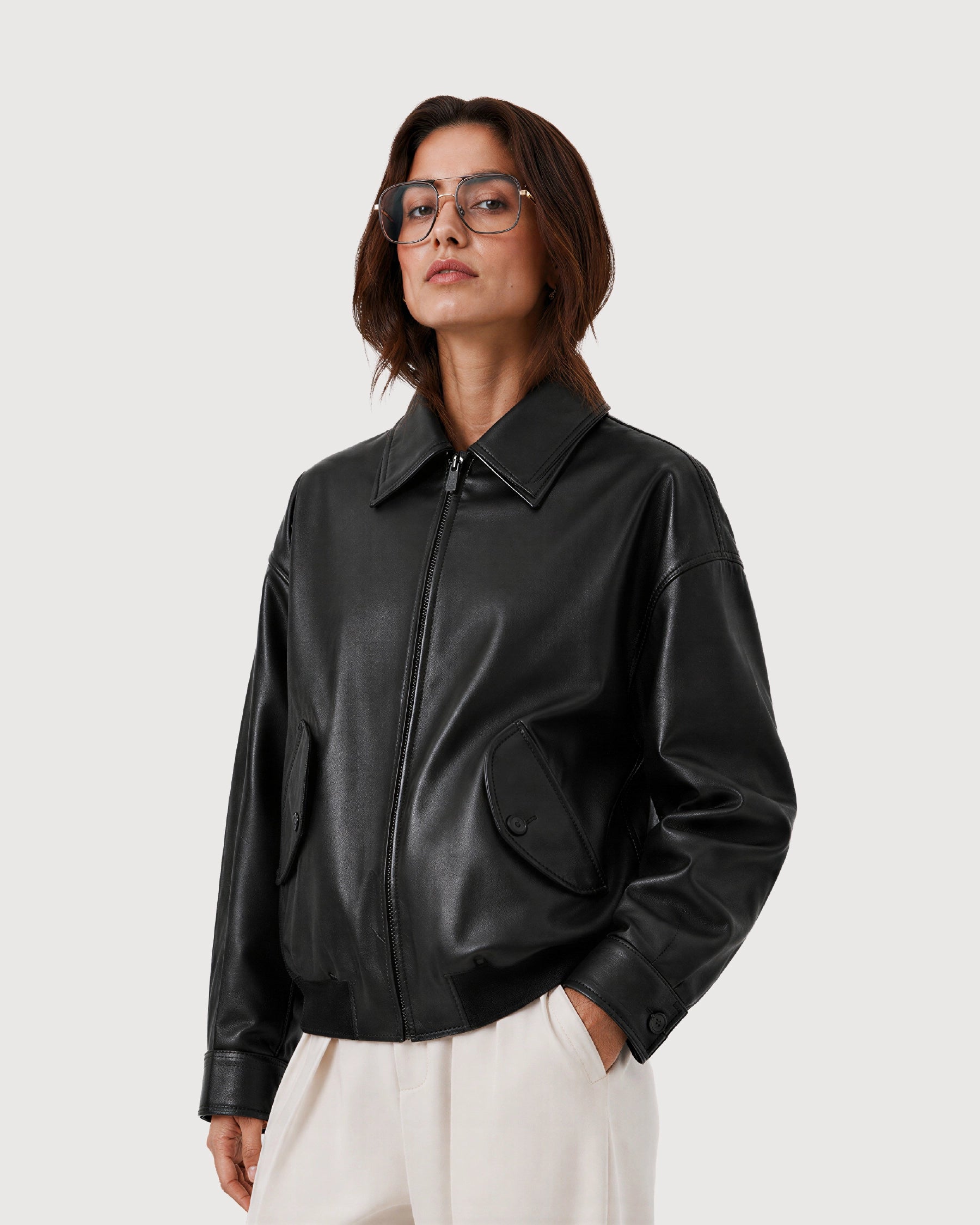 CAVO Black Leather Flight Jacket - Left