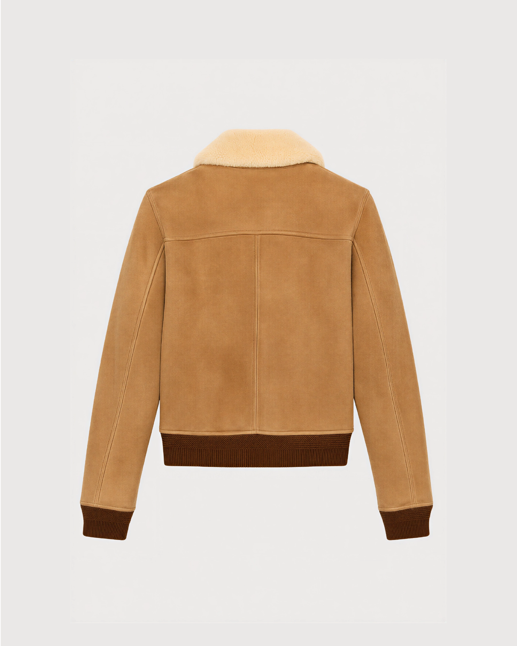COVE Beige Suede Shearling Bomber Leather Jacket - Back