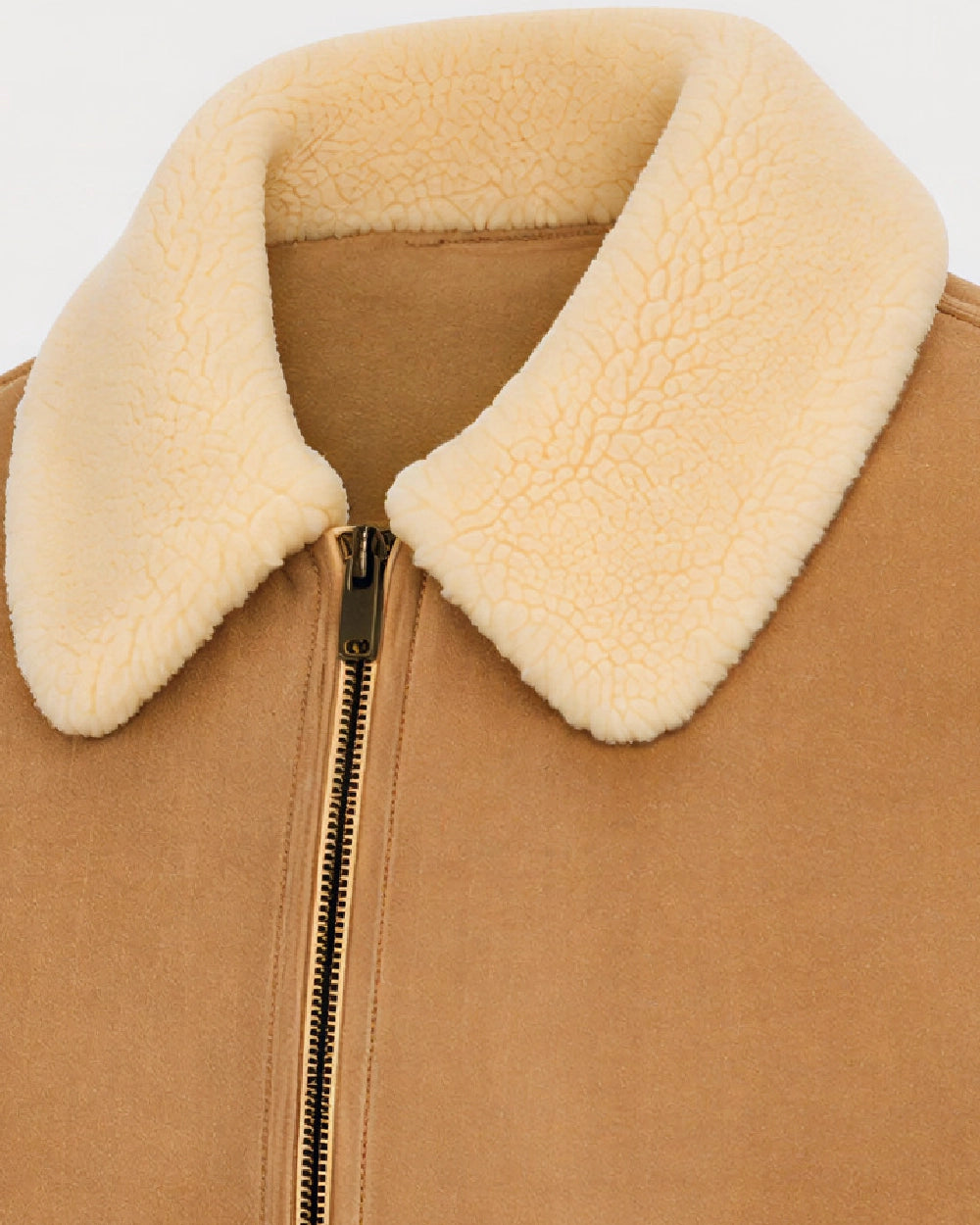 COVE Beige Suede Shearling Bomber Leather Jacket - Fur Collar