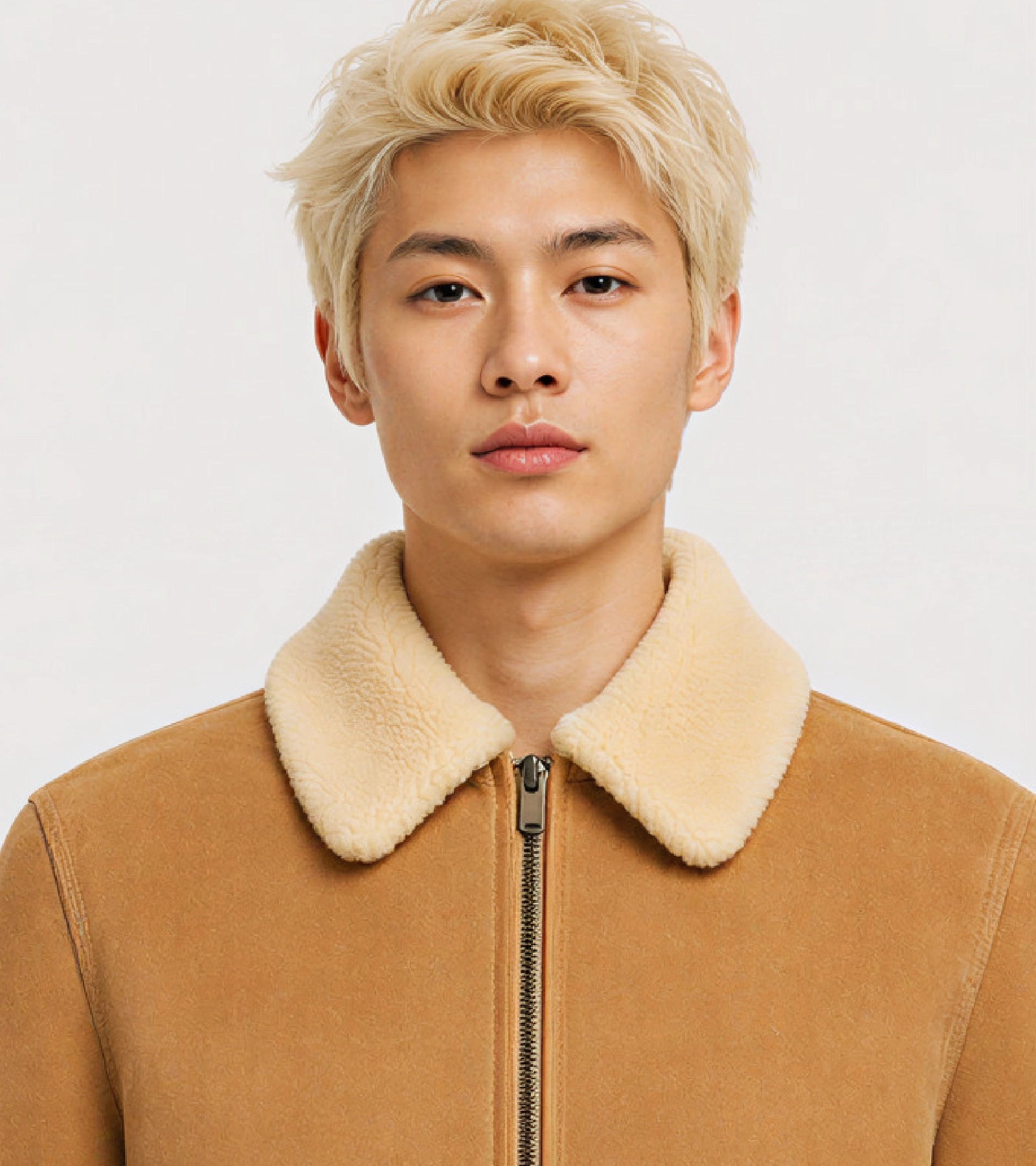 COVE Beige Suede Shearling Bomber Leather Jacket - Zoom
