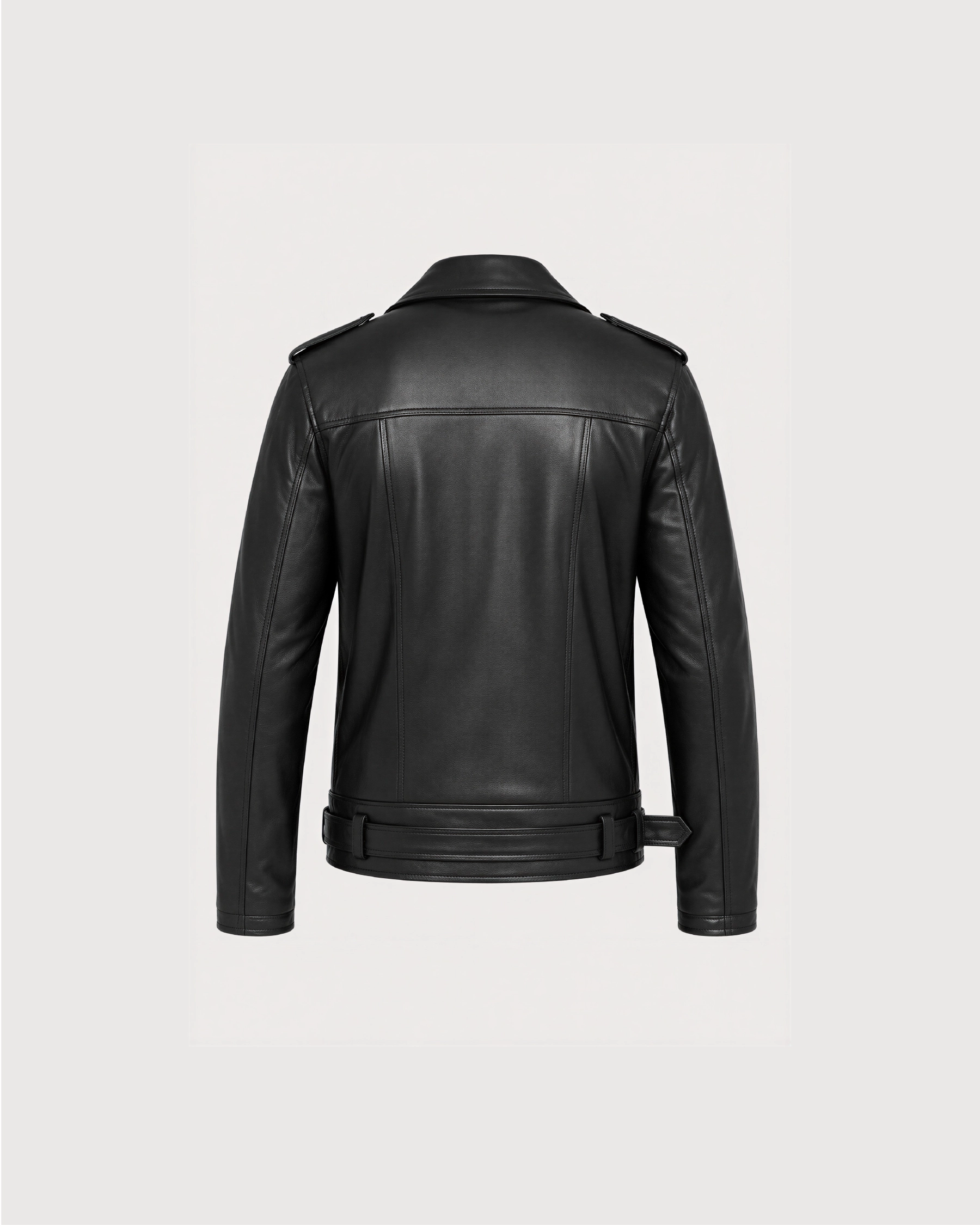 CRUX Black Belted Biker Leather Jacket - Product
