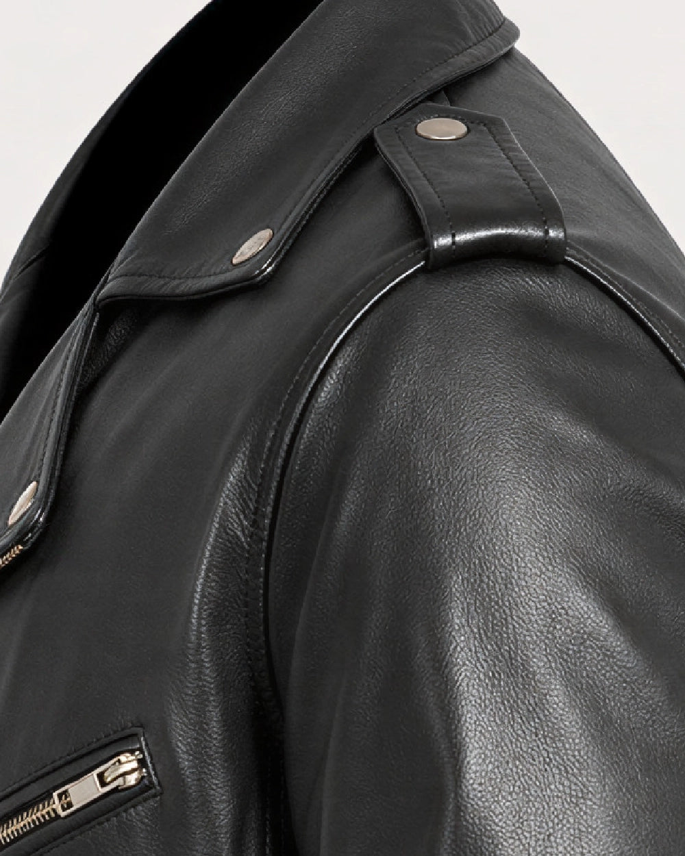 CRUX Black Belted Biker Leather Jacket - Strap