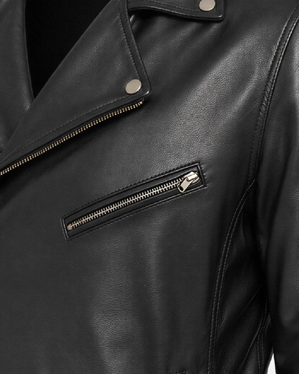 CRUX Black Belted Biker Leather Jacket - Zipper