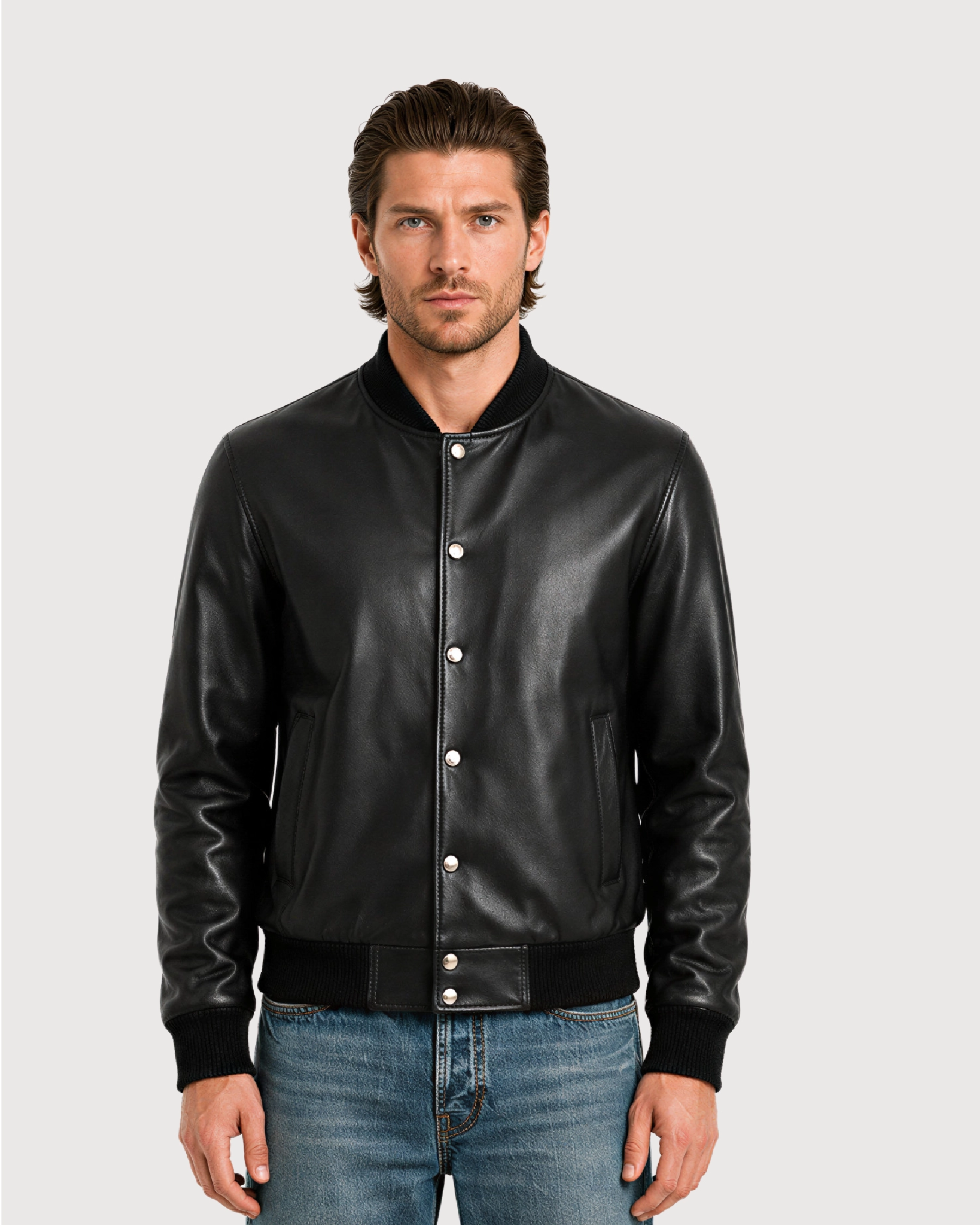 DAX Black Varsity Bomber Leather Jacket