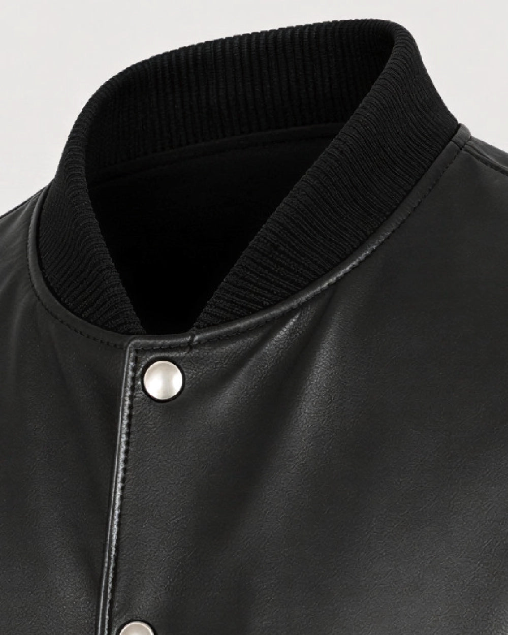 DAX Black Varsity Bomber Leather Jacket - Ribbed Collar