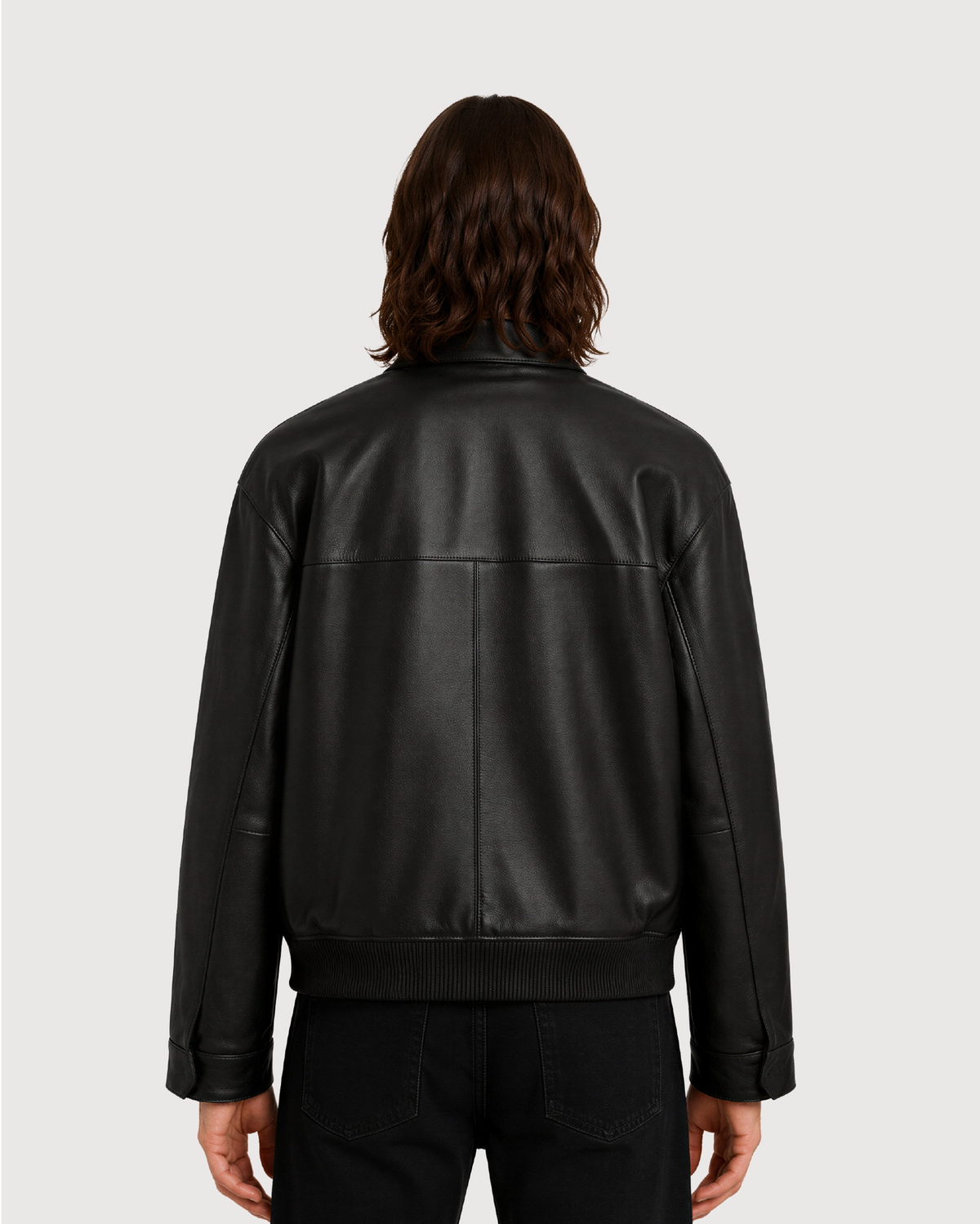 DRAKE Black Collared Leather Jacket - Back